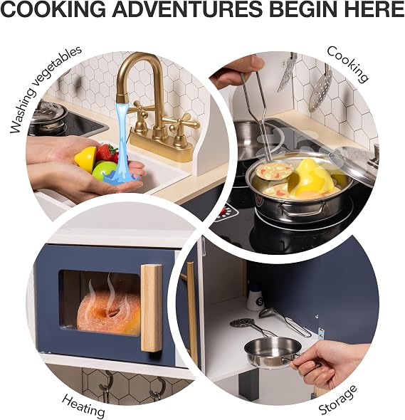ROBUD Wooden Play Kitchen, Realistic Kids Kitchen Playset