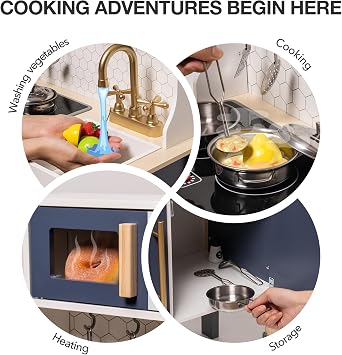 ROBUD Wooden Play Kitchen, Realistic Kids Kitchen Playset