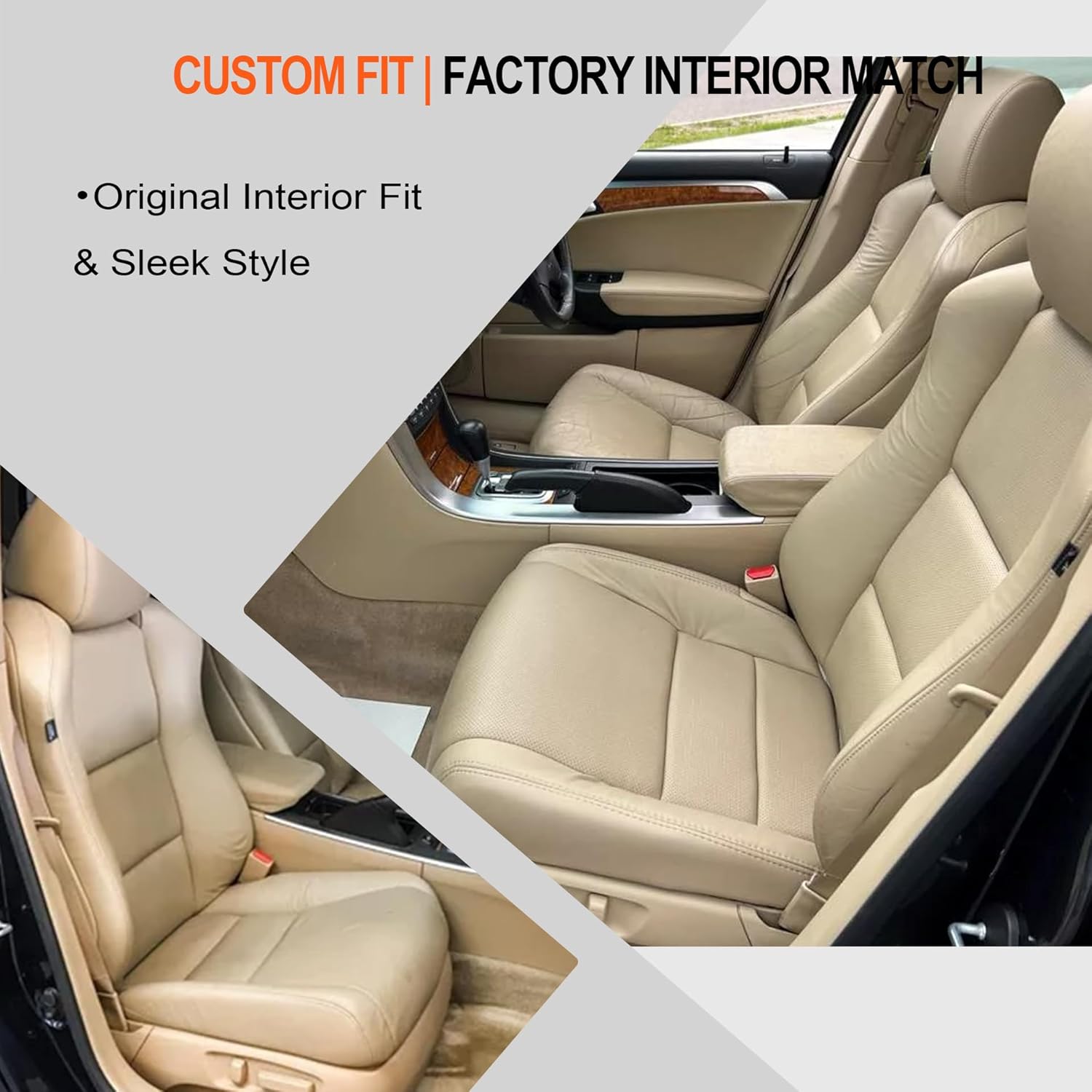 GXARTS Driver and Passenger Side Bottom Replacement Perforated Leather Seat Cover Tan #C Fit for Acura TL 2005 2006 2007 2008