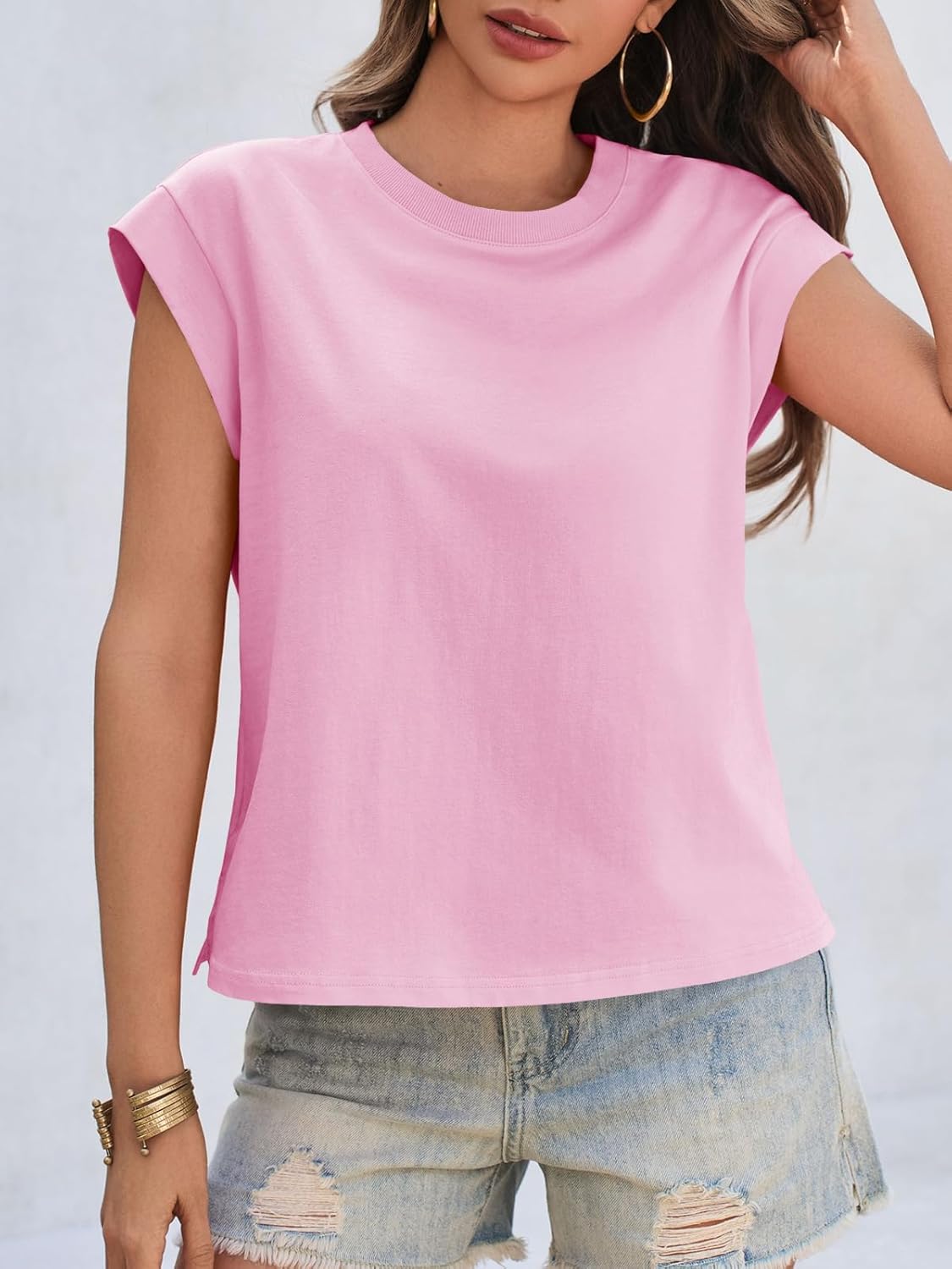 Cicy Bell Womens Cap Sleeve Cotton Tank Tops Summer Casual Loose Fit T Shirts Crew Neck Basic Tee - Image 5