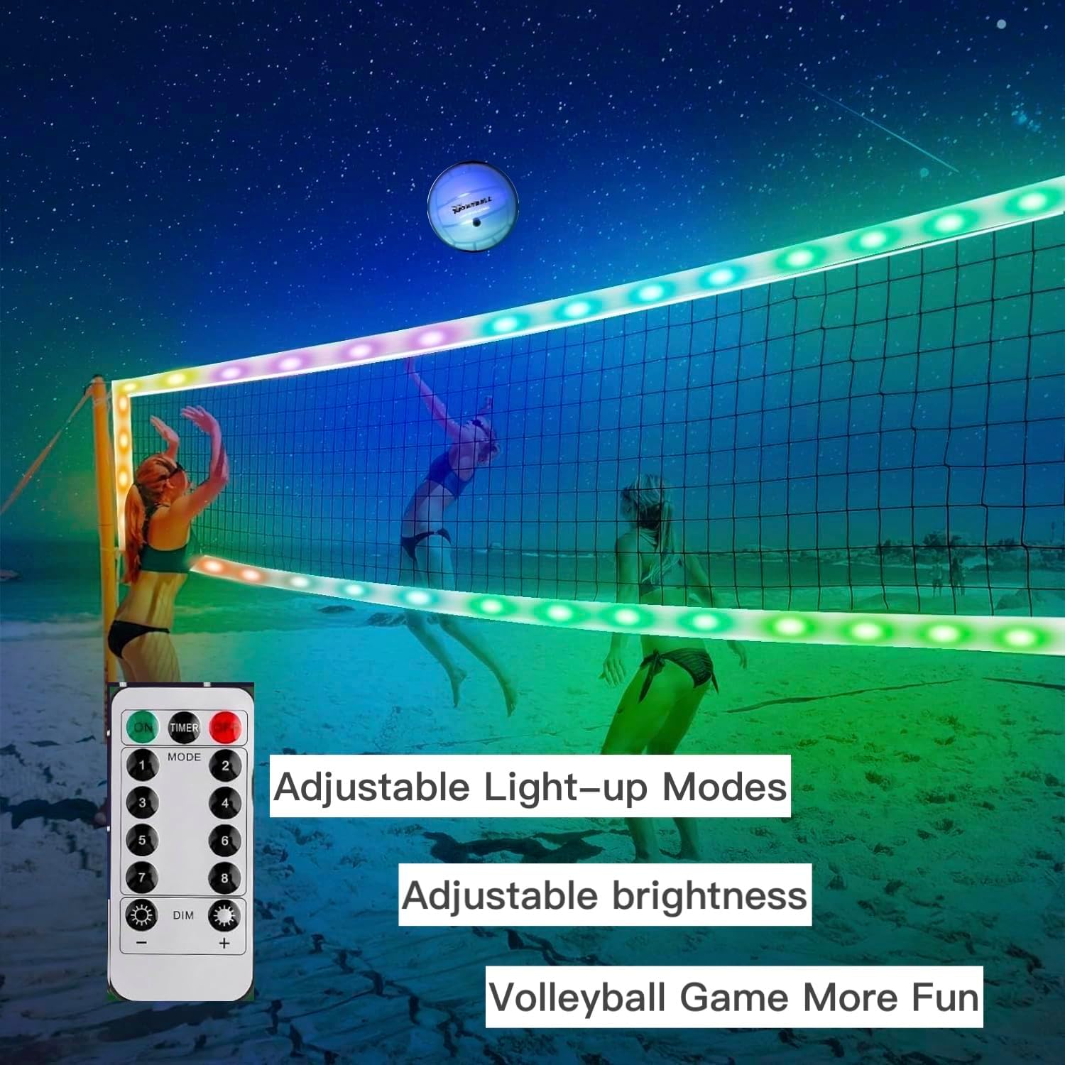 LED Professional Volleyball Net with Steel Cable, Light Up Portable Volleyball Nets Outdoor with Remote Control, Glow in the Dark Heavy Duty for Backyard