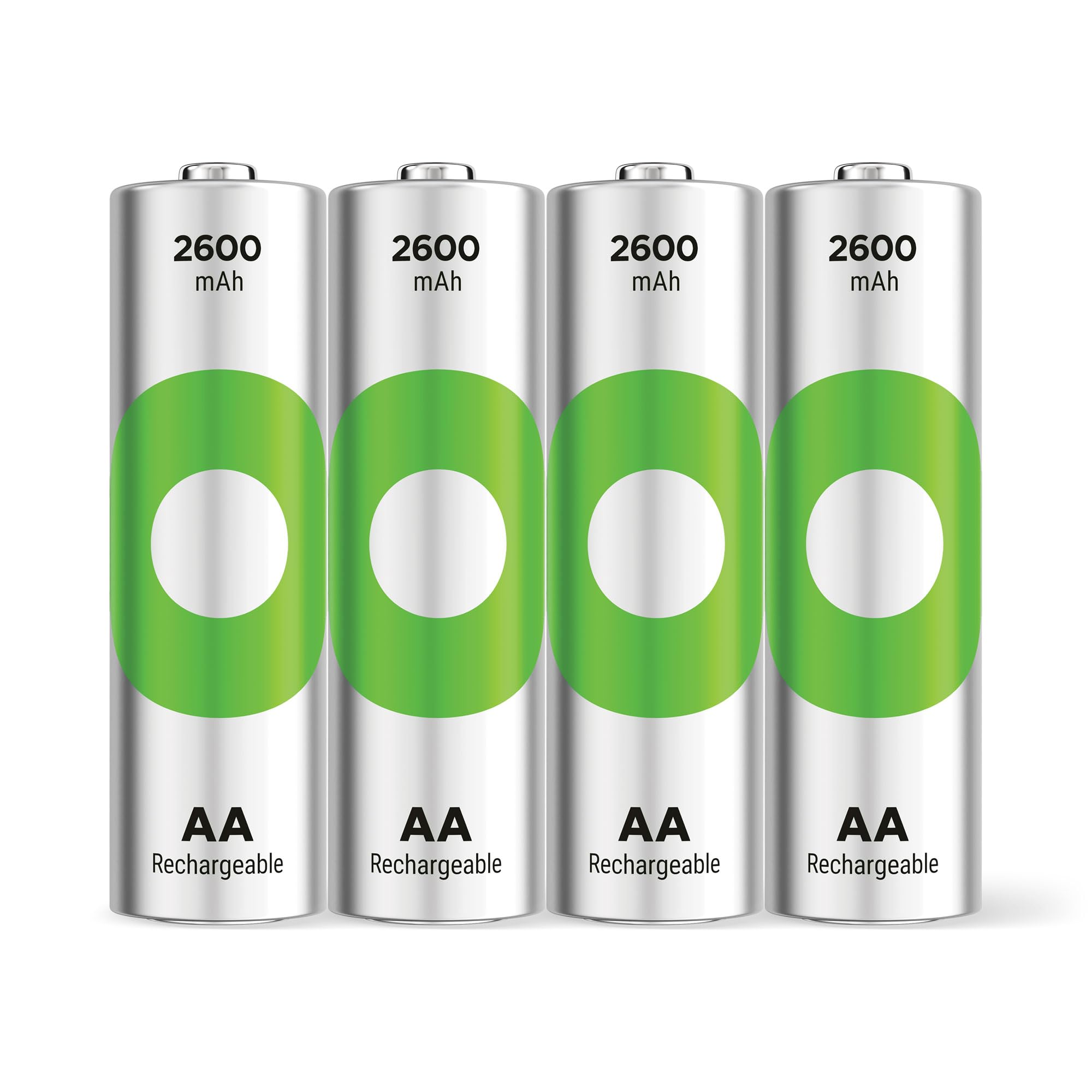 GP RECYKO AA Battery NiMH 2600 mAh, 1.2 V, Pack of 4 AA Batteries, Very Low Self-Discharge, Pre-Charged for Immediate Use