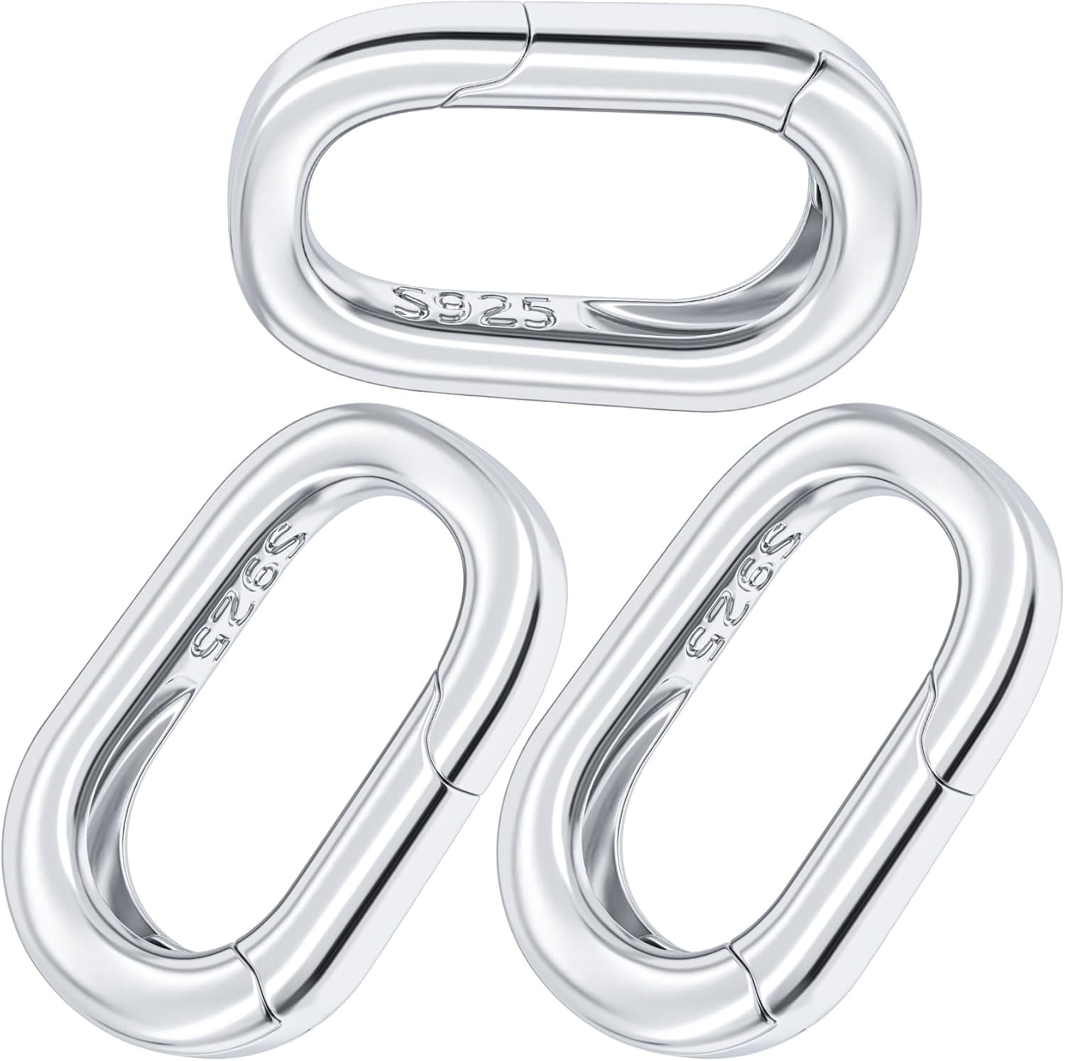 Pndeyo 3pcs 925 Sterling Silver Oval Jewelry Clasps, Hypoallergenic Necklace Enhancer Shortener, Spring Bail Clasp Rings Connector Clips for Bracelet Anklet Jewelry Making