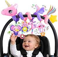 Vista 1 de Juguete Musical de Asiento de Coche para Bebés de 0-12 Meses Niña, Juguete Colgante de Actividad Sensorial 5 en 1, Juguete de Cochecito con Música