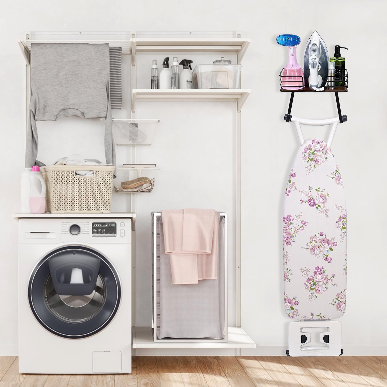 Ironing Board Holder Wall Mount Laundry Room Hanging Iron and Ironing Board Hanger Storage Laundry Room Decor and Organization Fit Most Ironing Boards leg's(Included T&V Shaped)-Black