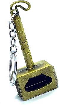 Marvelous Mjolnir Thor Power Hammer Bottle Opener Keyring - Solid Metal Legendary Mallet Keychain - Portable Heroic Tool for Men & Women Gold