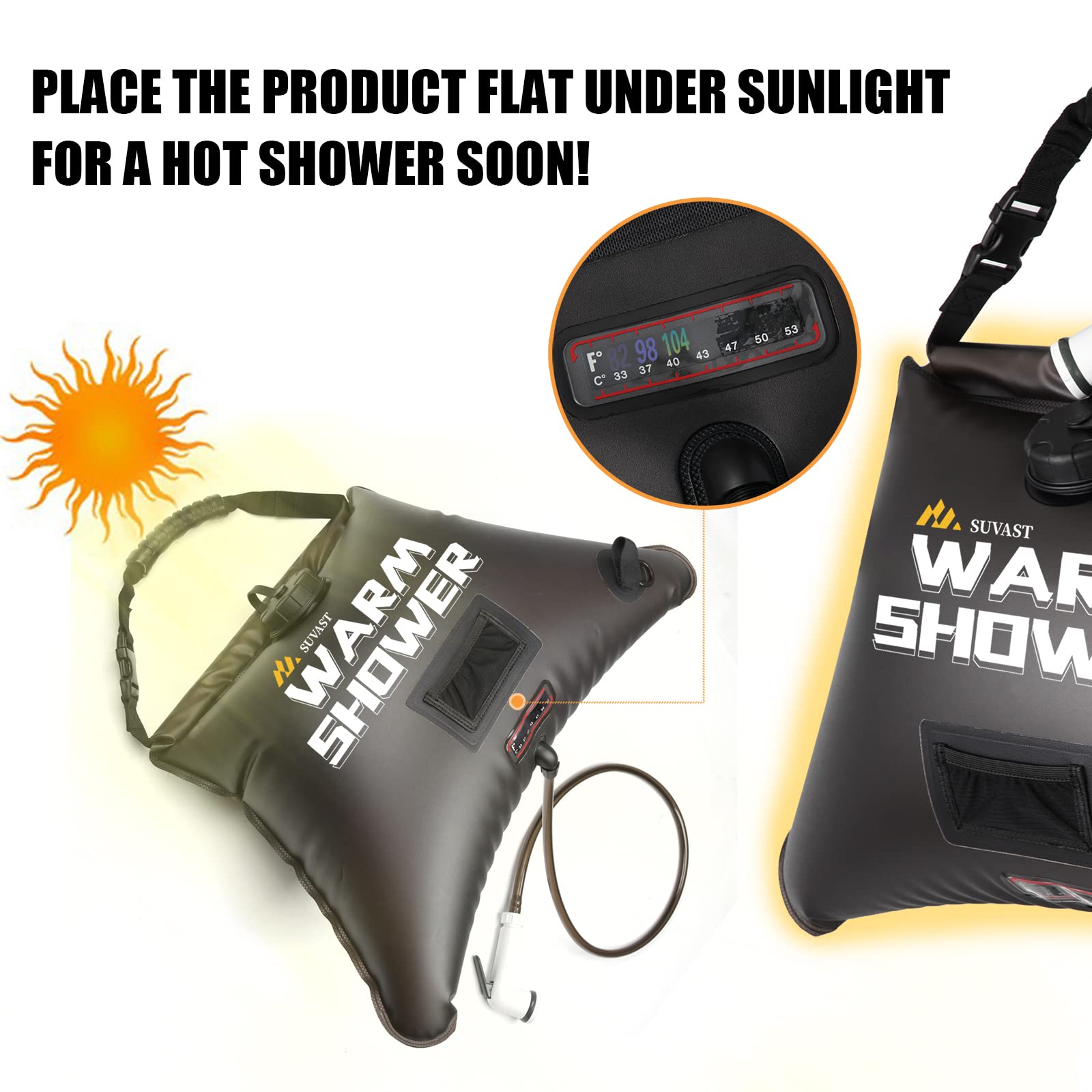 Duchas solares, Ducha al Aire Libre, 4 galones/15 l, Ducha portátil para Camping, Kit de Ducha de Campamento con Agua Caliente
