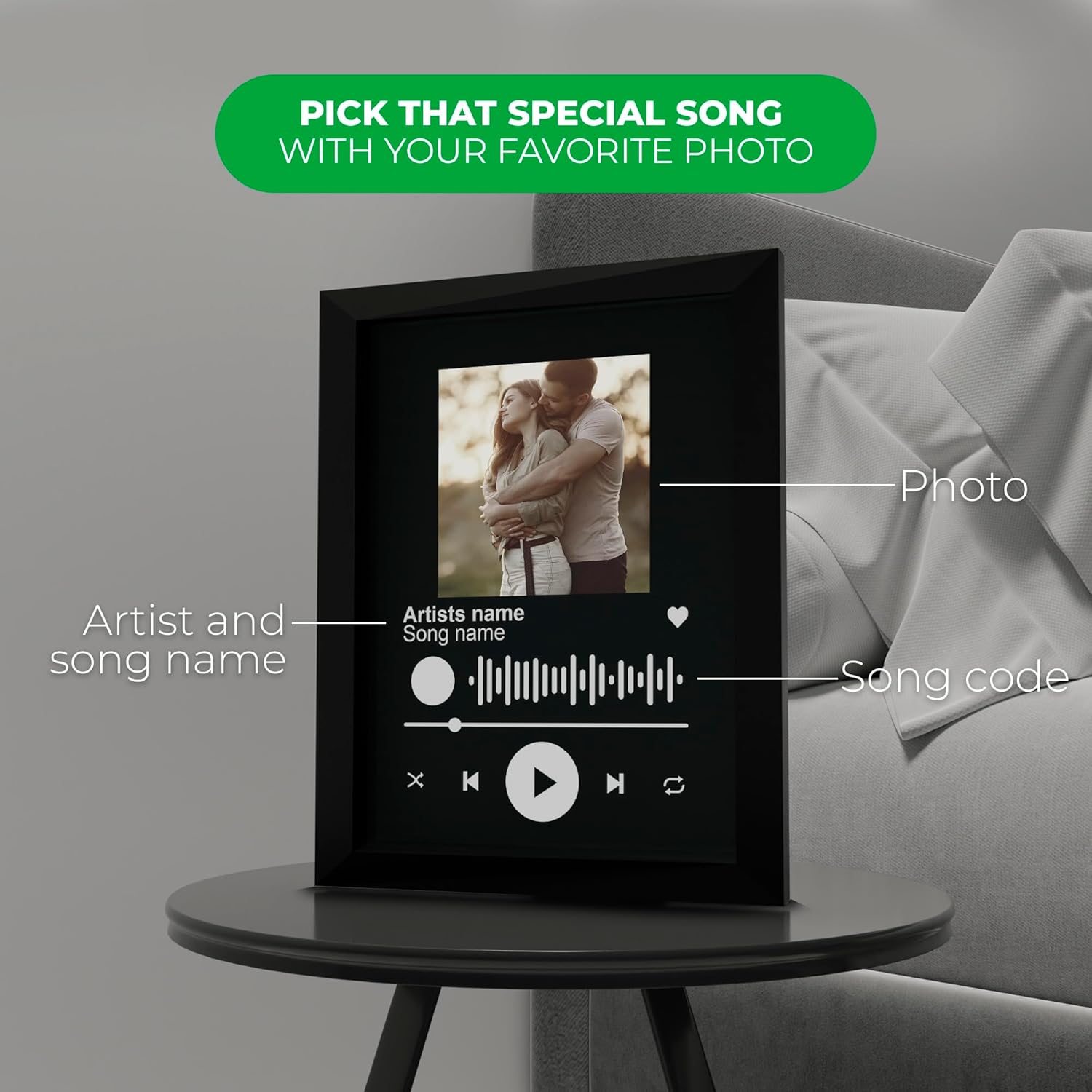 EGD Personalized Spotify Plaque Gift for Her Him Girlfriend Boyfriend, Custom Picture Frame for Women Men, Customized Photo Gifts for Couple Wife Husband on Anniversary Birthday