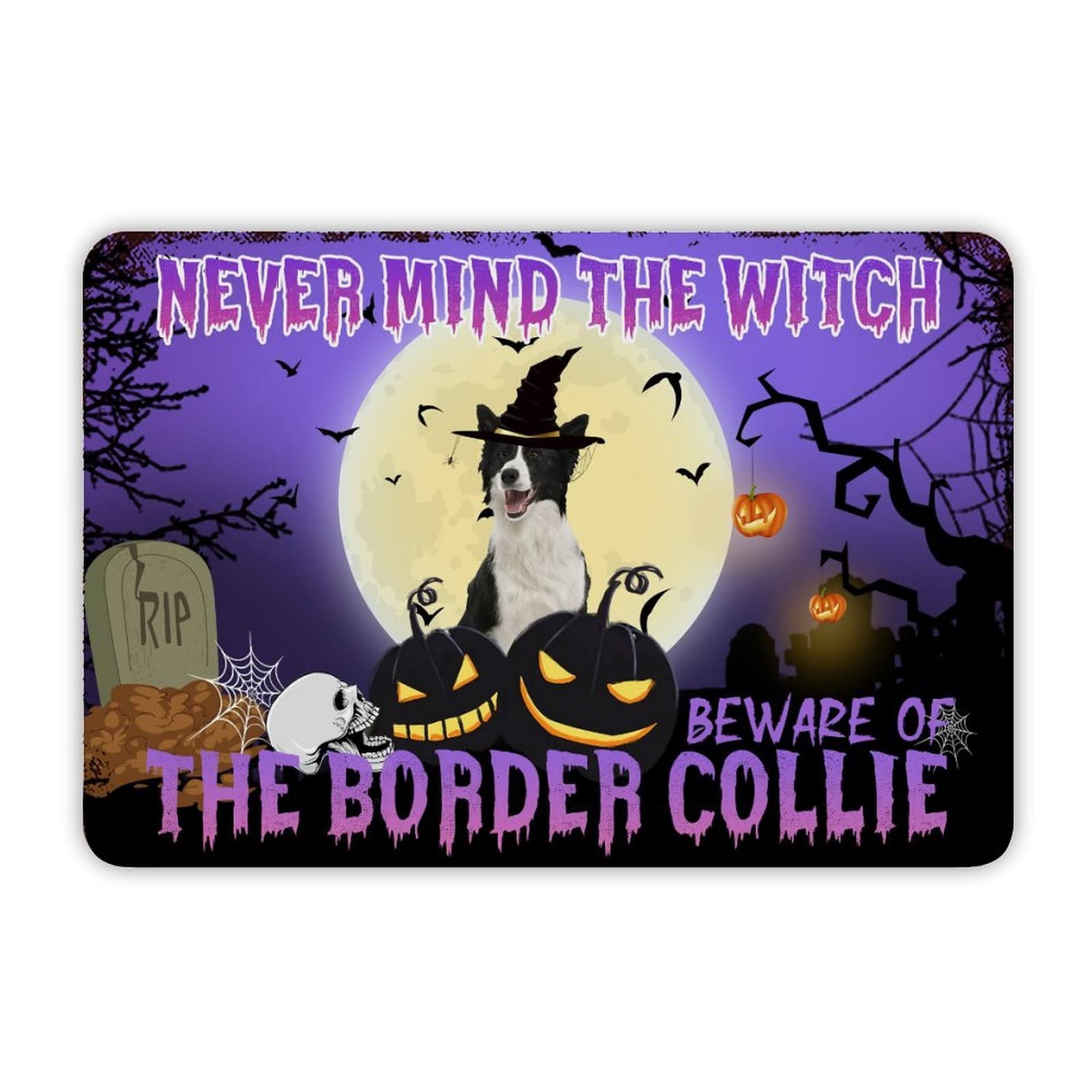 ENEDNATE Halloween Never Mind The Witch Beware of The Dog Aluminum Tin Metal Sign for Indoor Outdoor Business Retail Store Patio Yard Home Decoration Easy to Mount Wall Art Print Poster 8x12 Inch