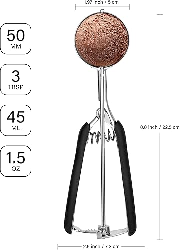 Vista 48 de Cuchara para galletas de 3.5 cucharadas, cuchara de helado con gatillo de pulgar, masa de galletas, cuchara de melón de 2.165 in, agarre cómodo