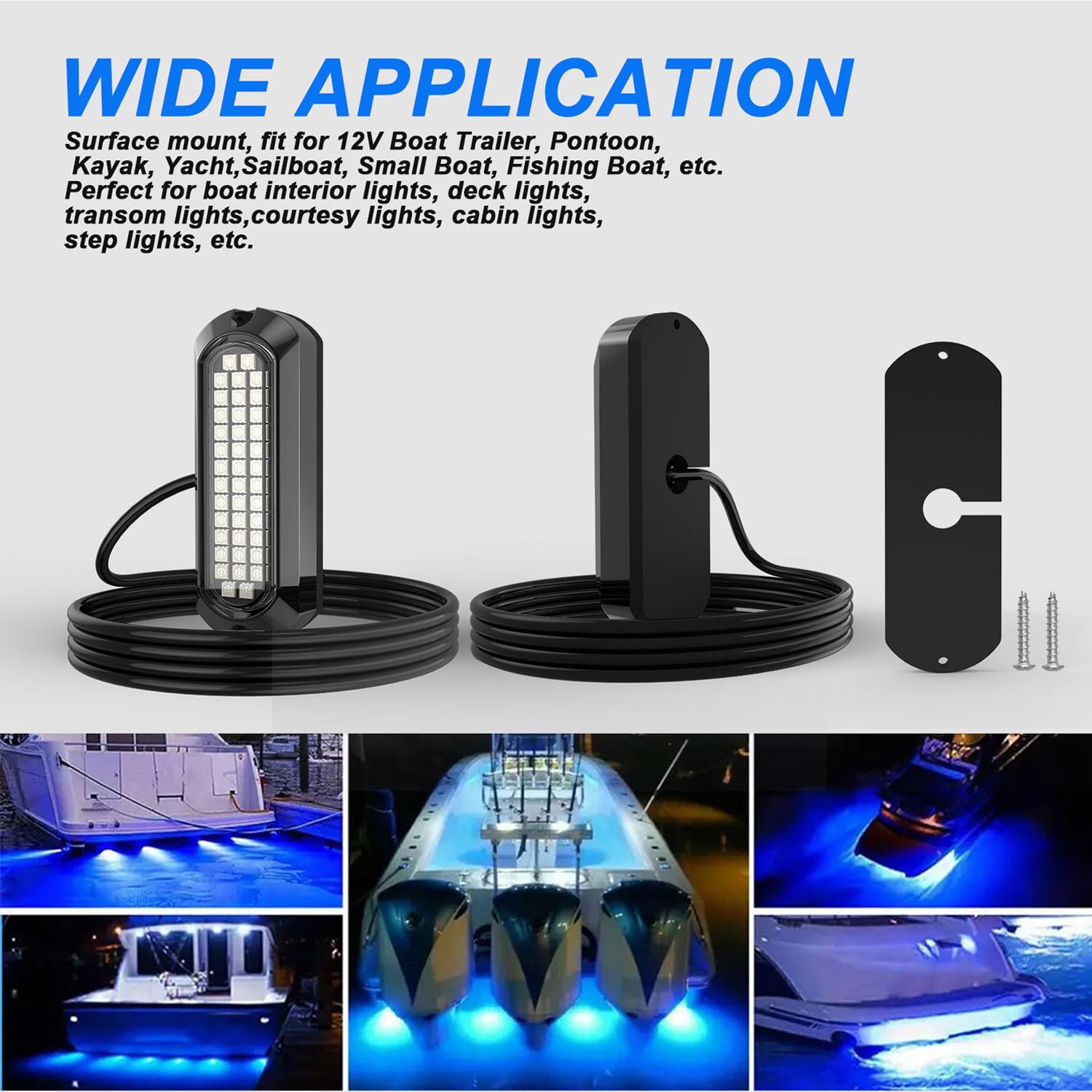 Greluma 2 Piezas Luces para barcos, luz subacuática impermeable de aleación de zinc de 40 LED, luces de popa/navegación/desagüe, luz de cortesía, luces de cubierta (azul)