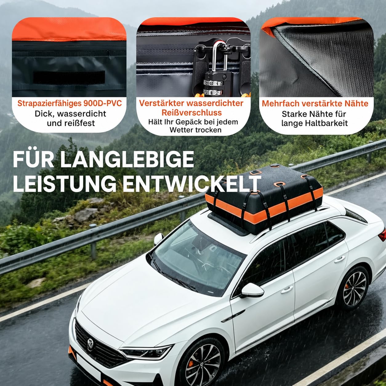 Dachgepäcktasche 570 L / 21 ft³, wasserdichte 900D PVC Dachbox-Tasche mit Verstärktem Reißverschluss, Anti-Rutsch-Matte, Befestigungsgurten und Aufbewahrungstasche, für die meisten Fahrzeuge