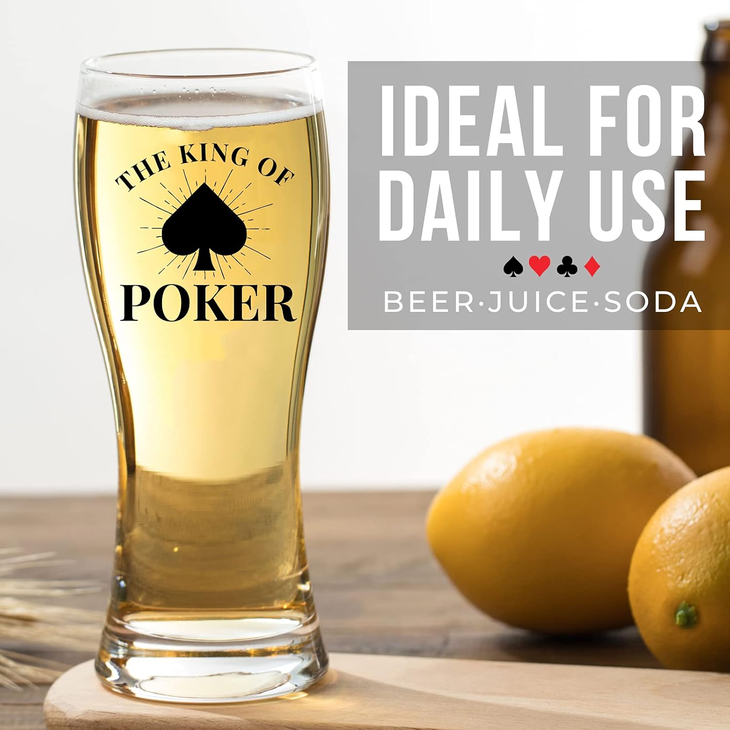 Poker Gifts for Men, Unique Gift for Poker Players and Lovers, Beer Print Glass 15 oz (443 ml) for Birthday, Christmas - Box and Card Included - Image 6