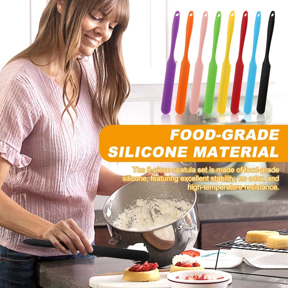 Silicone Jar Spatula Set, 8pcs Long Handle Sourdough Scraper + 3pcs Mini Double-Head Scrapers, Jam Spreader Cake Cream Butter Spatulas for Baking Cooking Mixing, Heat Resistant