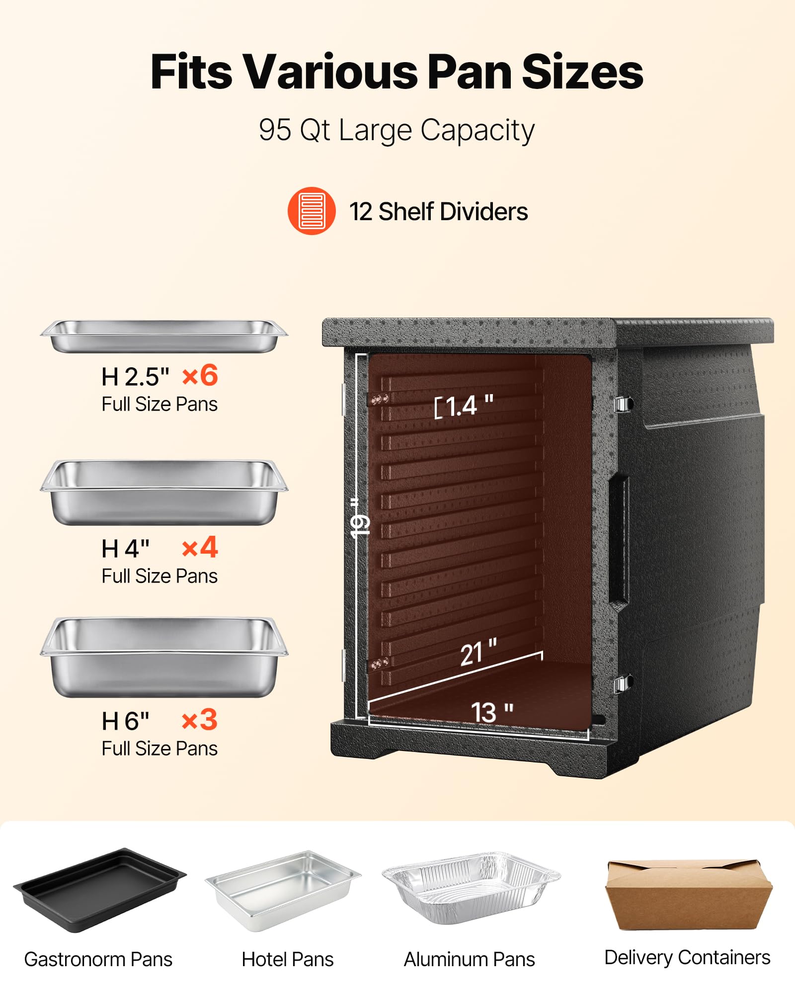 VEVOR Conteneur Isotherme 90 L Boîte de Transport en LLDPE à Chargement Frontal Portable pour Garder au Chaud ou Froid Bacs Alimentaires Traiteur Restauration Restaurant Cantine 640x435x600 mm