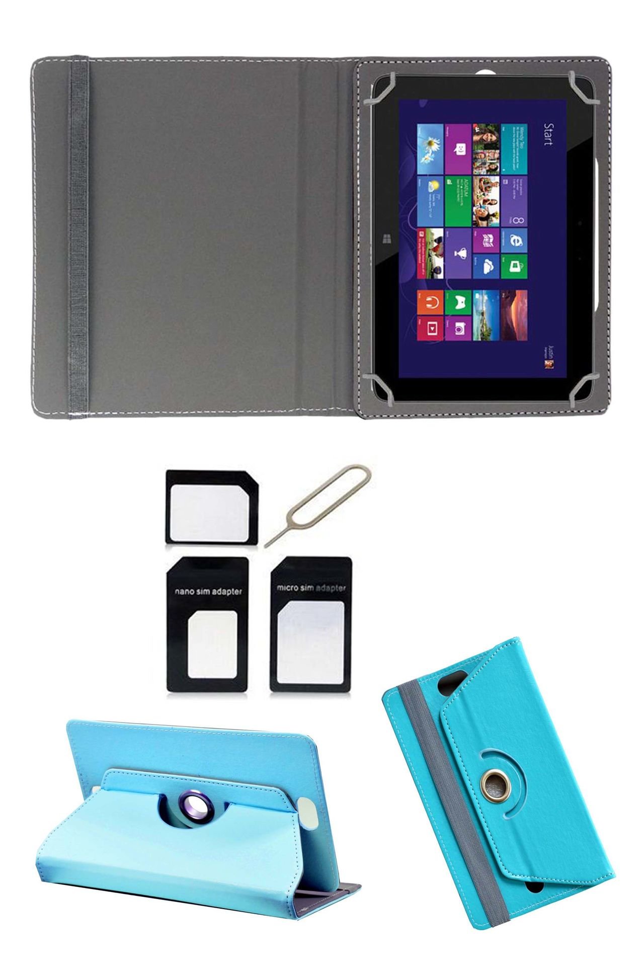 Hello Zone Exclusive 360� Rotating 8� Inch Flip Case Cover Book Cover for DigiFlip Pro XT801 -Sky Blue + Free Sim Adapter Kit