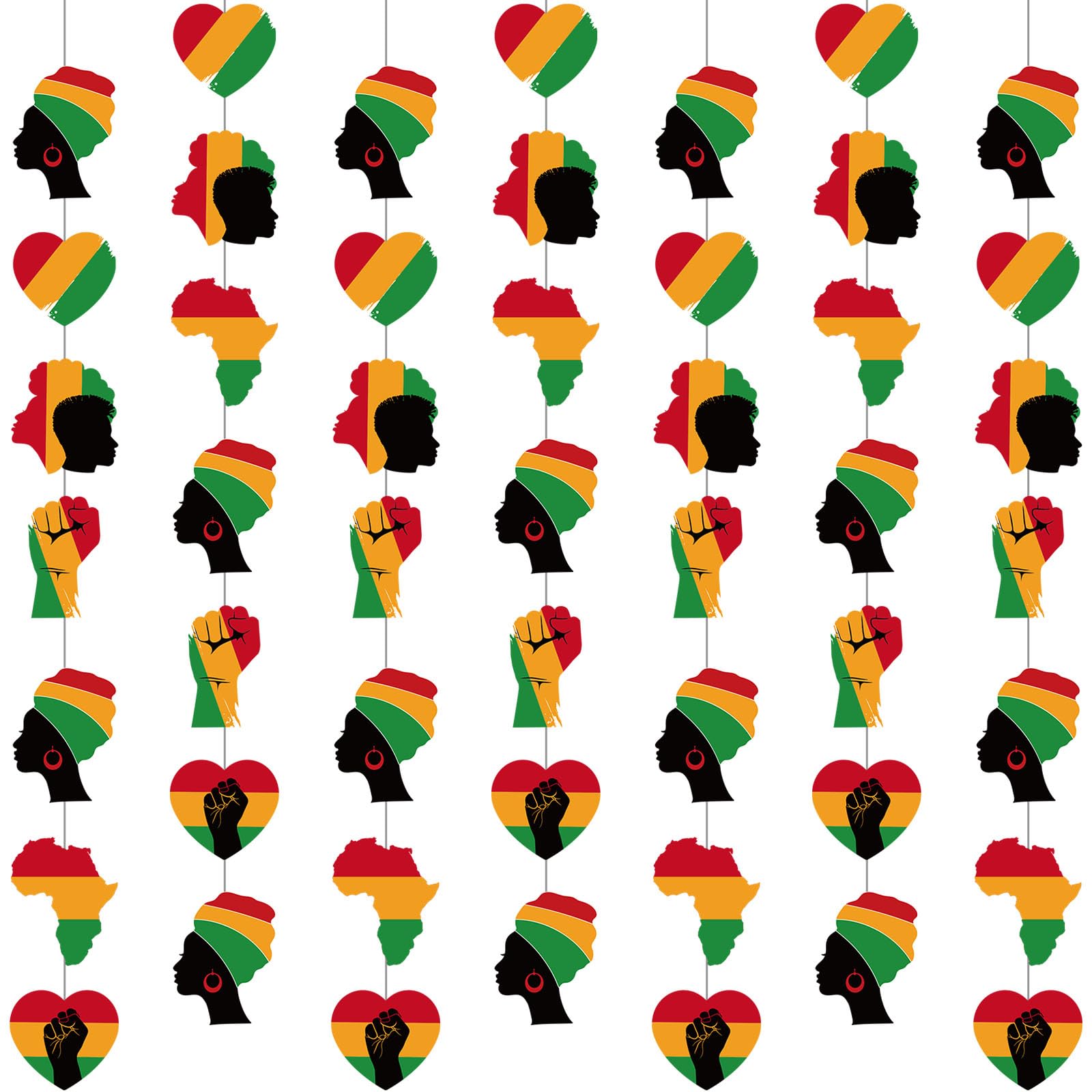 Spakon 8 Pcs Juneteenth Garlands Decoration Juneteenth Day Hanging Banner African American Red Yellow Black and Green Paper Cutouts for 1865 Freedom