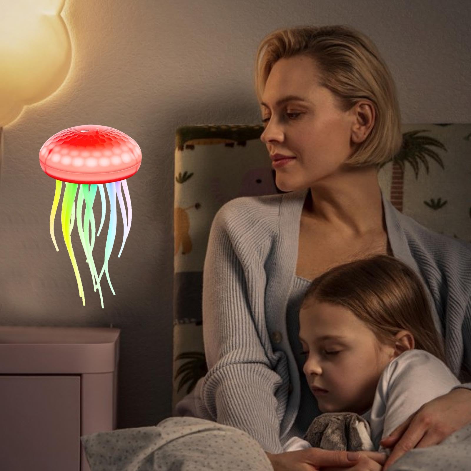 Luce notturna a LED con, lampada con Lampada ad attivazione vocale | Lampada da comodino ricaricabile da 1000 mAh, luce notturna portatile a LED RGB con medusa per soggiorno, scrivania da