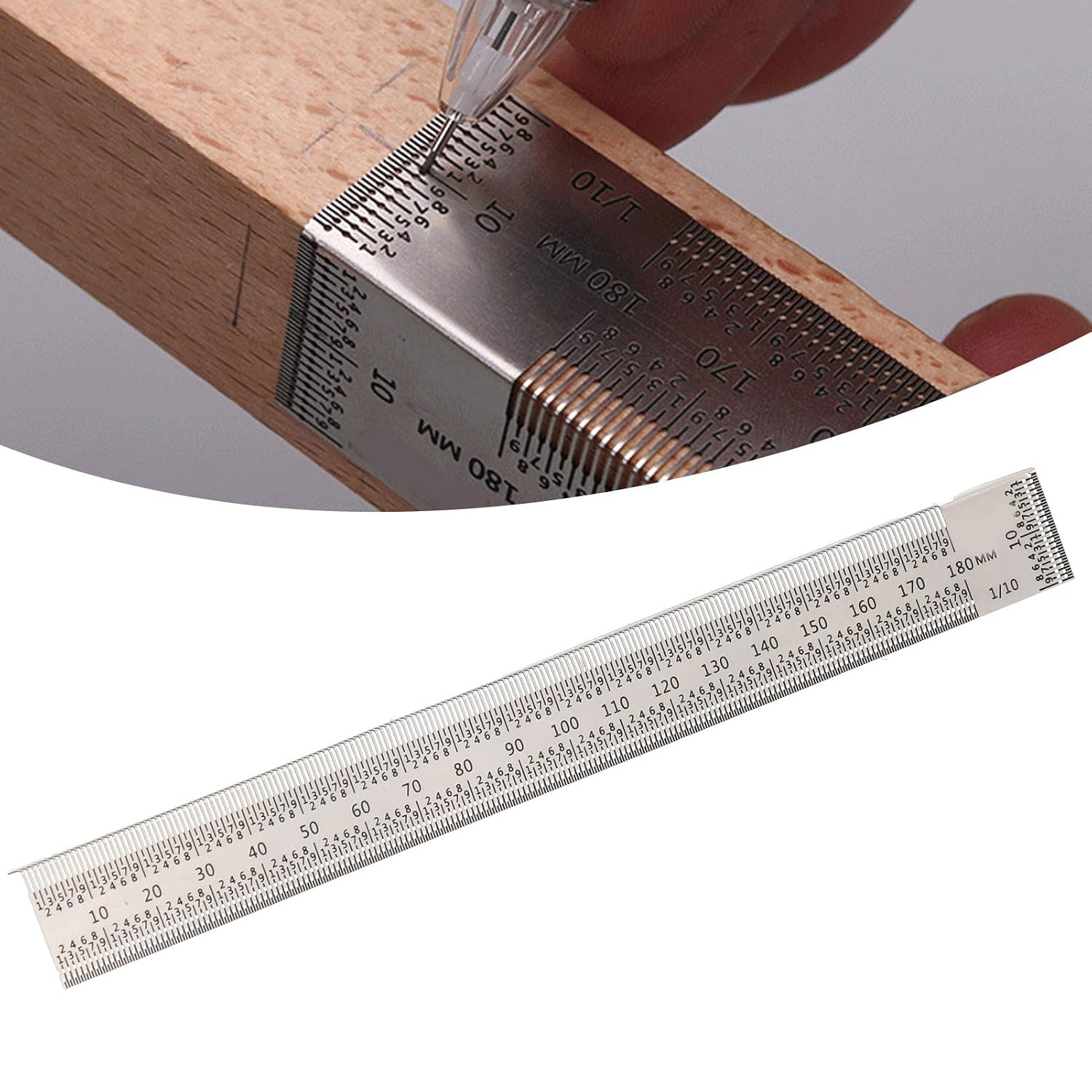 Woodworking Scribing T Ruler, CNC Stainless Steel T Type Ruler Measuring Tool with Mechanical Pencil and Refill, Carpentry Marking Measuring Square for Woodworking Construct