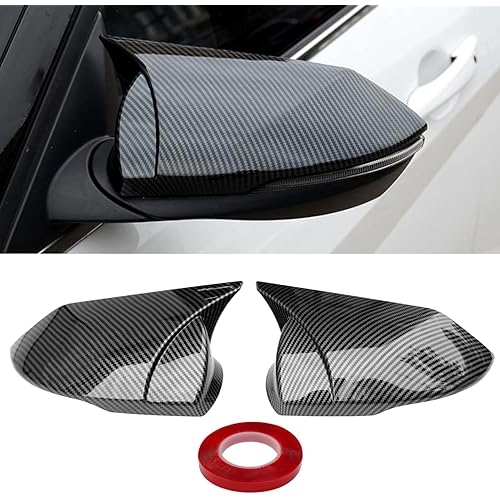 Yumzeco Compatible with Hyundai Elantra Ox Horn Side Mirror Cover Caps 2021 2022 2023 2024 2025, LH & RH Door Side Mirror Covers Exterior Decoration Accessories (Carbon Fiber)