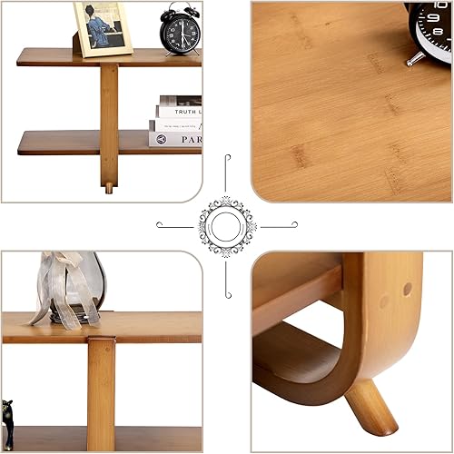 Miniatura 5 de HollyHOME Soporte de TV de bambú con almacenamiento para televisores de hasta 65 pulgadas, moderno centro de entretenimiento con 2 estantes