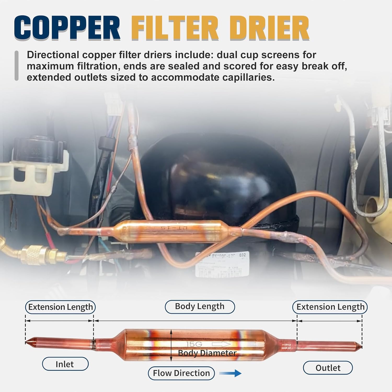 20PCS 15 Grams Copper Filter Drier Refrigerant Liquid Line 1/4 x1/4