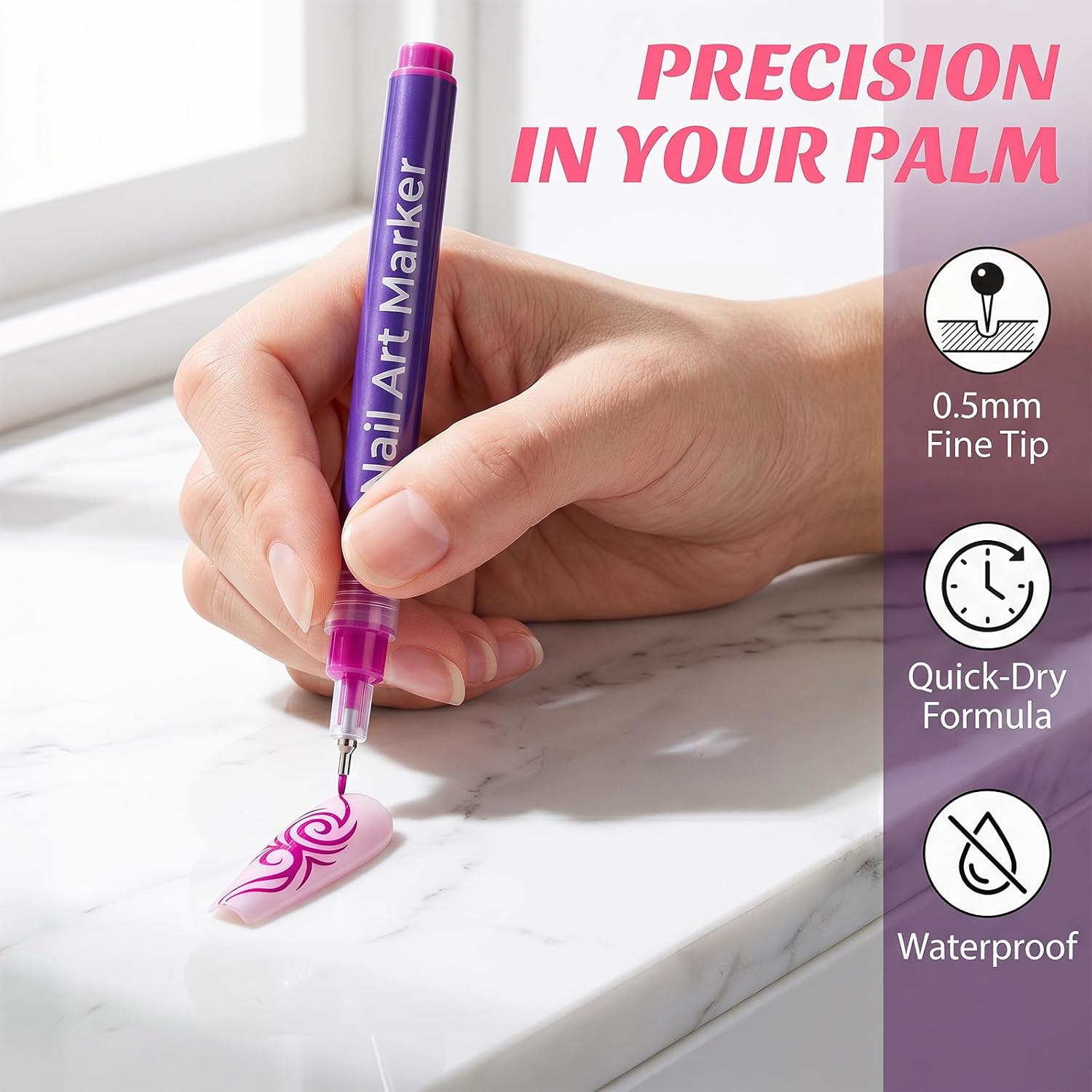 12 Colors Nail Art Pens Set, 0.5mm Ultra Fine Tip Nail Art Liner Pens