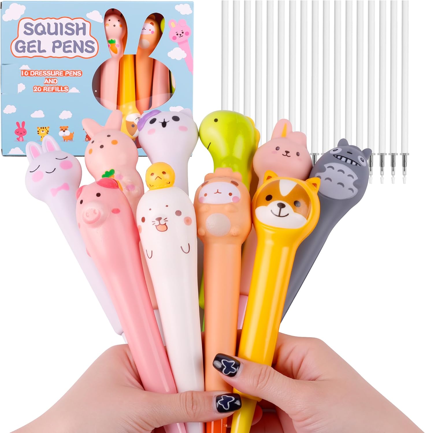 10 Pack Kawaii Pens Squishies - Easter Basket Stuffers, Gel Ink Animals Fun Pen, Fun Pens for Kids, Squishies & Cute Pen for for Kid Students School Office, Easter Basket Stuffers for Kids