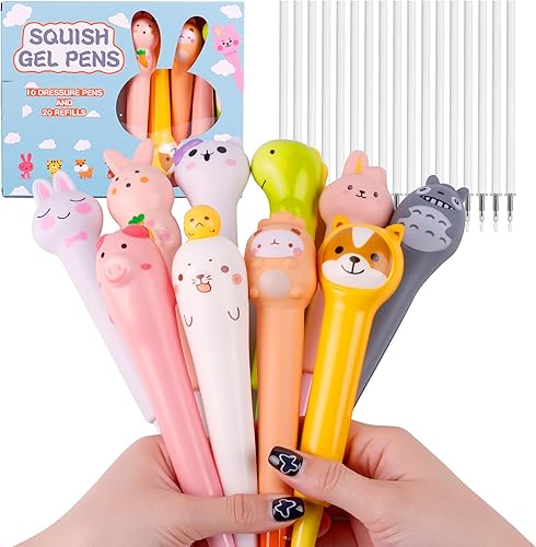 Miniatura 1 de Bolígrafos Kawaii Squishies paquete de 3 bolígrafos de tinta de gel con animales divertidos para niños, estacionarios, ideales para aliviar el