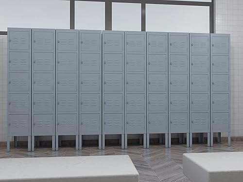 Vista 29 de Taquillas de metal para empleados, armario de almacenamiento de acero con 5 puertas para el hogar, oficina, escuela, gimnasio (blanco)