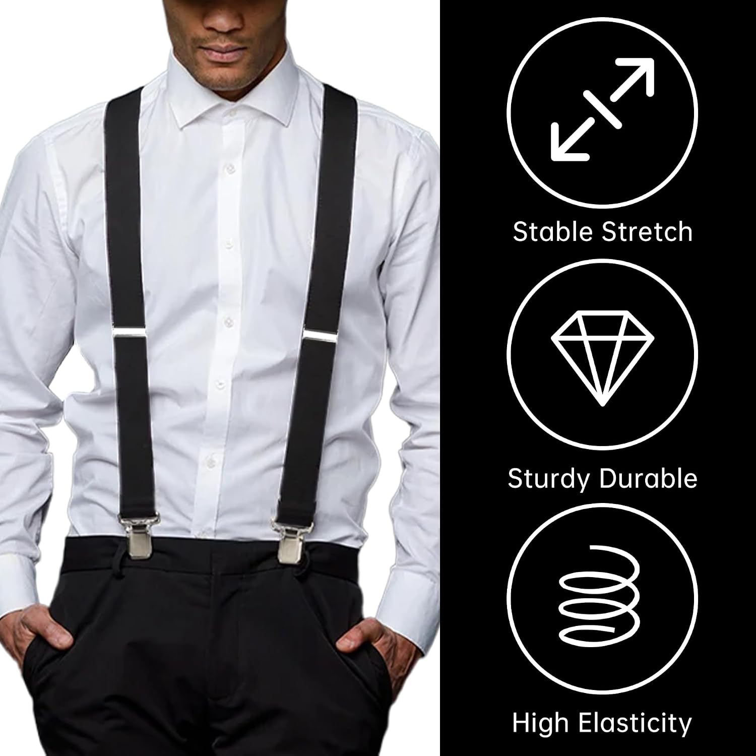 CADONO Men's 2 Inch Heavy Duty Suspenders，Adjustable X-Back with Strong Clips for Work, Jeans, and More
