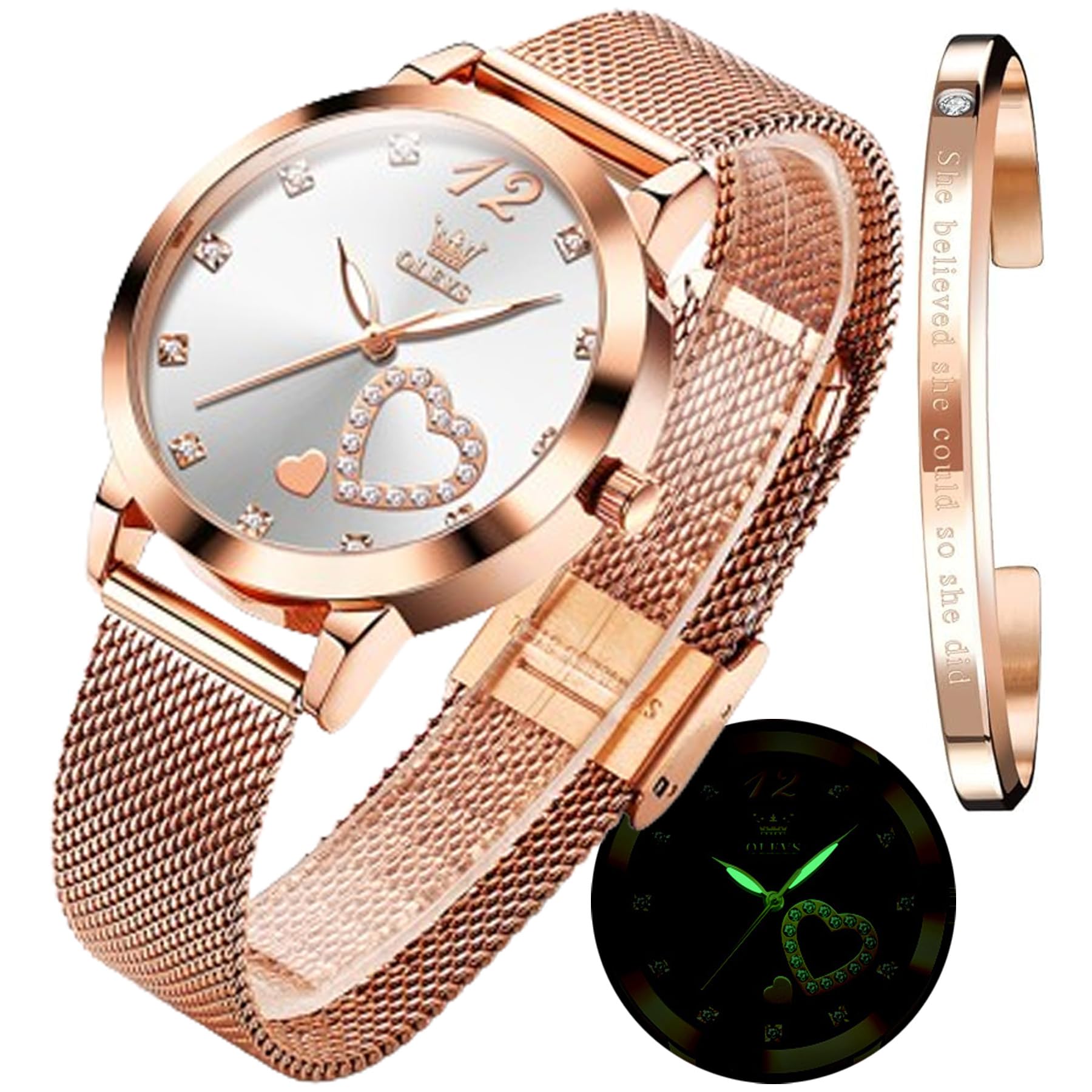 OLEVS Women's Watch Luxury Rose Gold Women Slim Thin Lightweight Watch Stainless Steel Watches