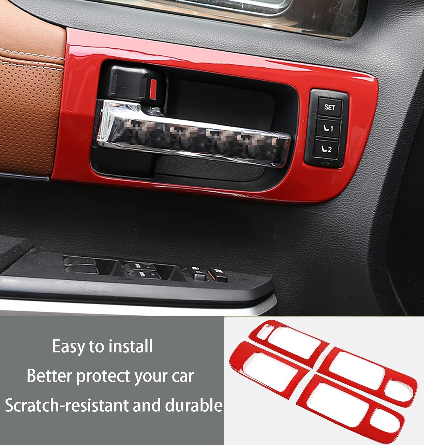 Car Accessories Fit for Toyota Tundra 2014-2021 Not fit Double Cab Mode Inner Door Handle Frame Panel Cover Trim (Red) ABS 4PCS