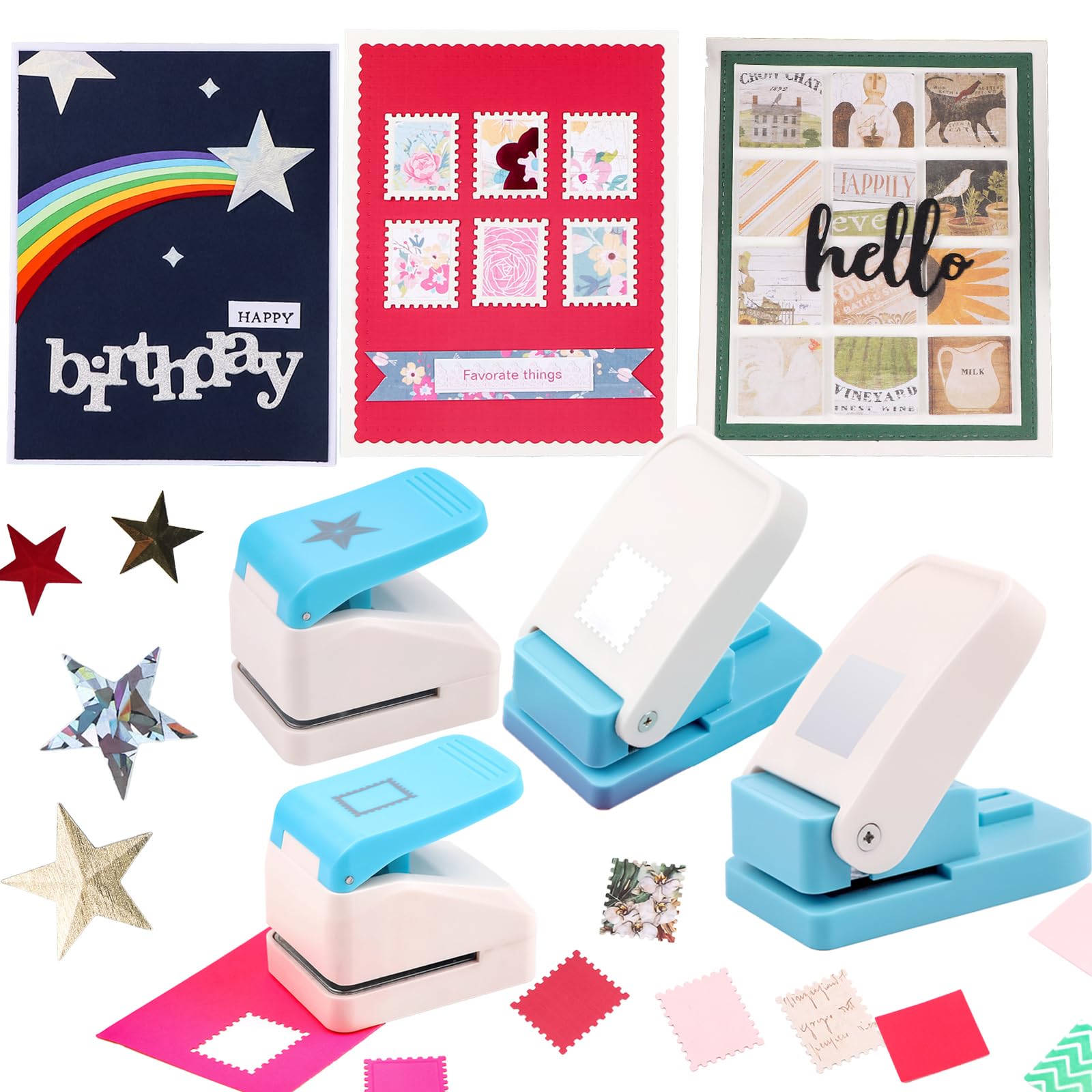 OTCRAFT4Pcs Stamp Punche Tool Set |Postage Stamp Punch1X0.8inch/0.9x1.1inch | Square Punch1X1 inch|Star 1.4x1.4inch Embossing Punch for Paper Crafting Scrapbooking DIY Card Making Arts Crafts Supplies — image 1