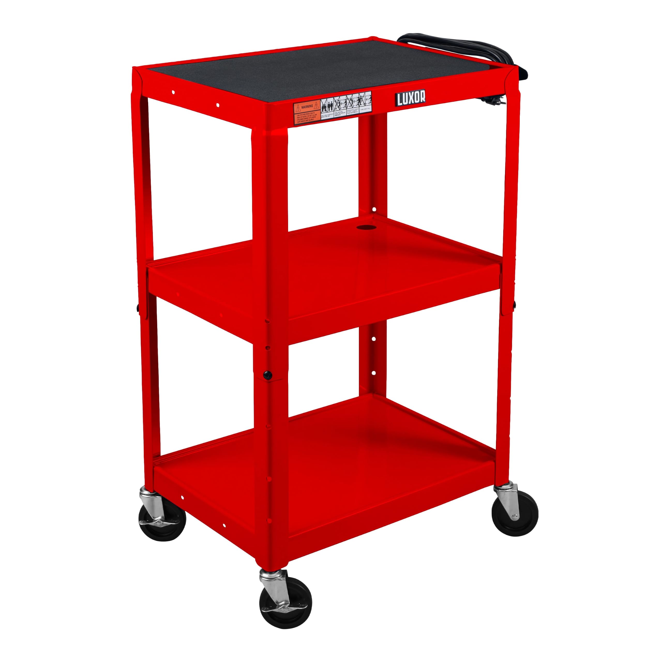 Luxor Steel Utility Cart — UCMT1-RD Adjustable-Height Red