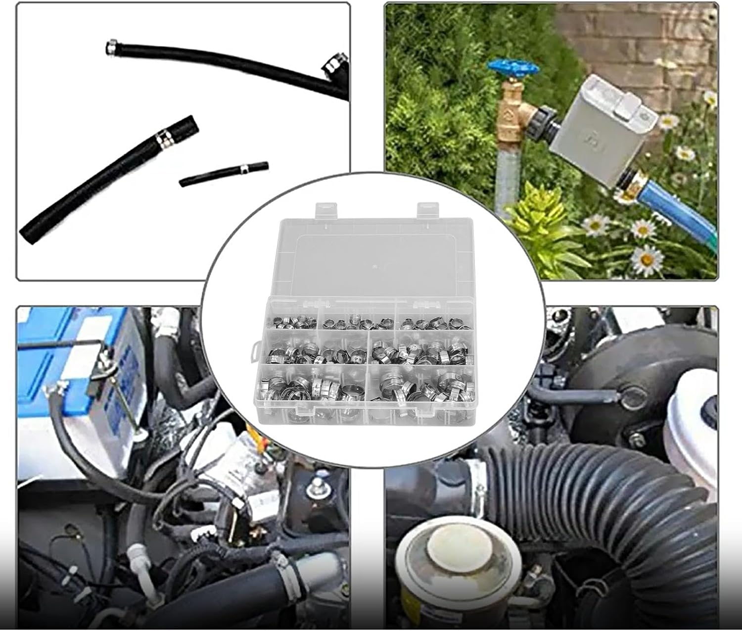 Stainless Steel Hose Clamp Set 130 Pcs 304 Pipe Clamps Kit for Automotive Plumbing Industrial Use Fuel Water Air Hoses Secure Connection