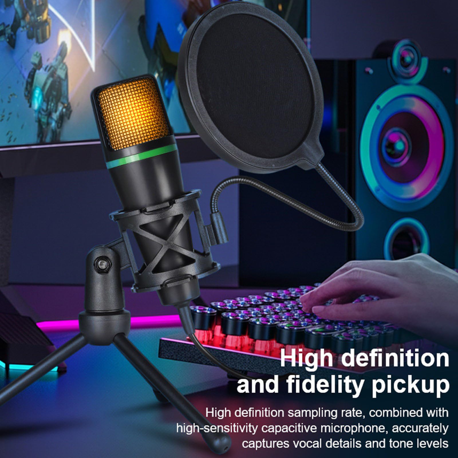 Generico Microfoni da gioco USB con illuminazione LED RGB, manopola