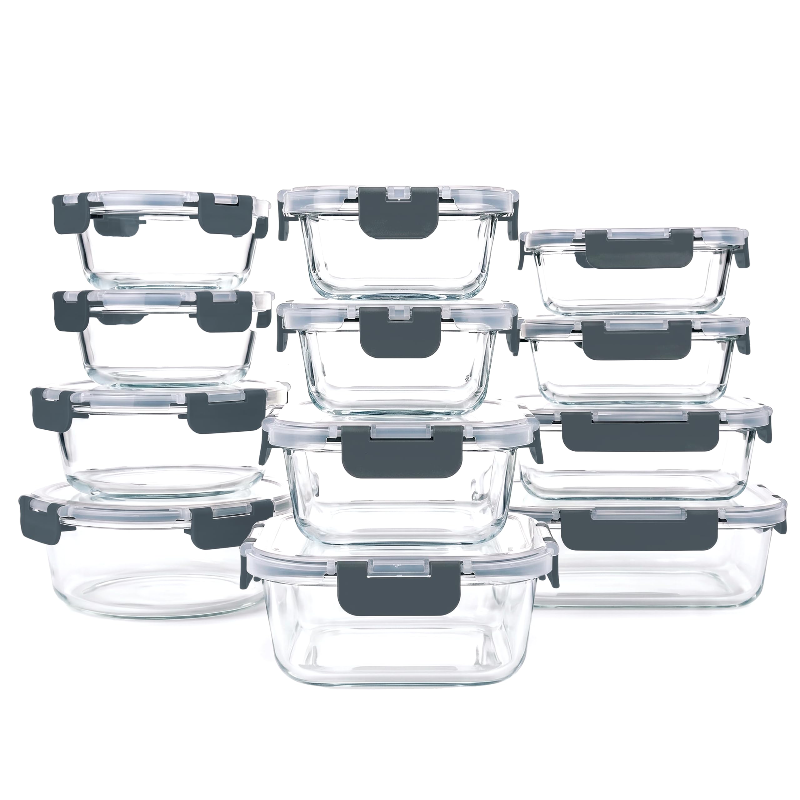 Haushaltszauber Set di contenitori in vetro, ermetici, con coperchio, per cucina, scorte e Meal Prep (set da 12 pezzi, rotondi, quadrati e rettangolari)