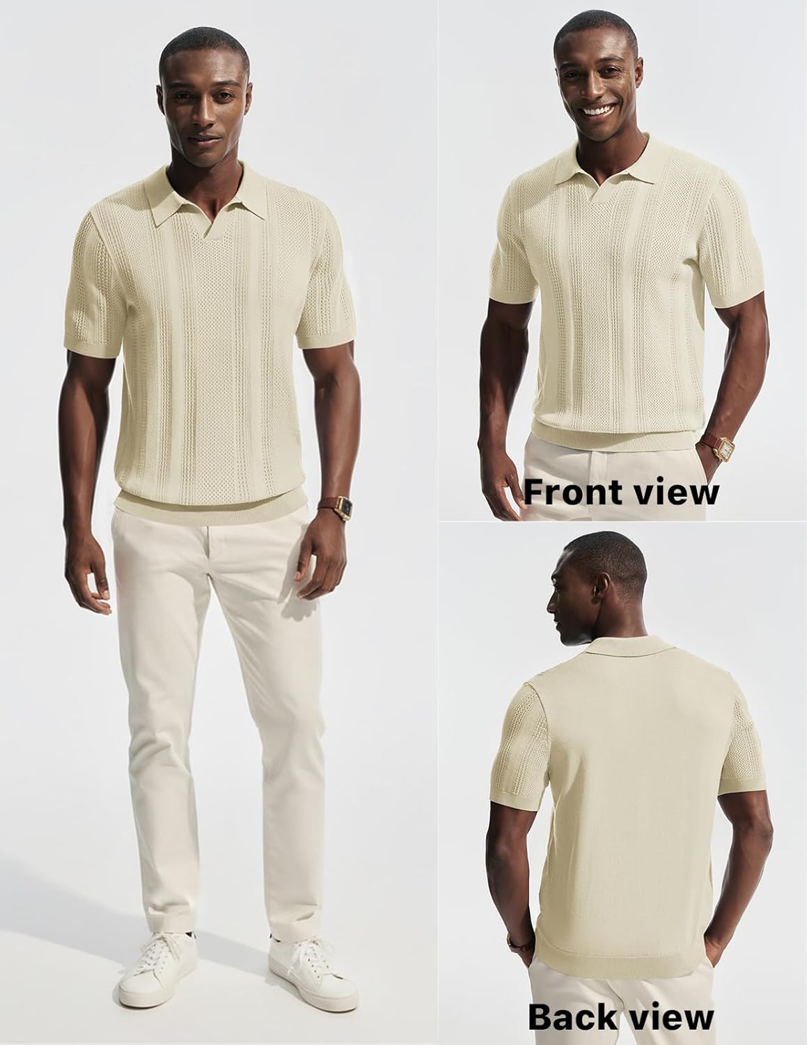 PJ PAUL JONES Mens Polo Shirts Short Sleeve V Neck Knit Shirt Casual Golf Polos - Image 3