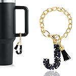 Letter Charm Accessories for Stanley Cup 1 PCS Cute Initial Keychain Handle Charm for Stanley Tumbler for Women Black Letter J