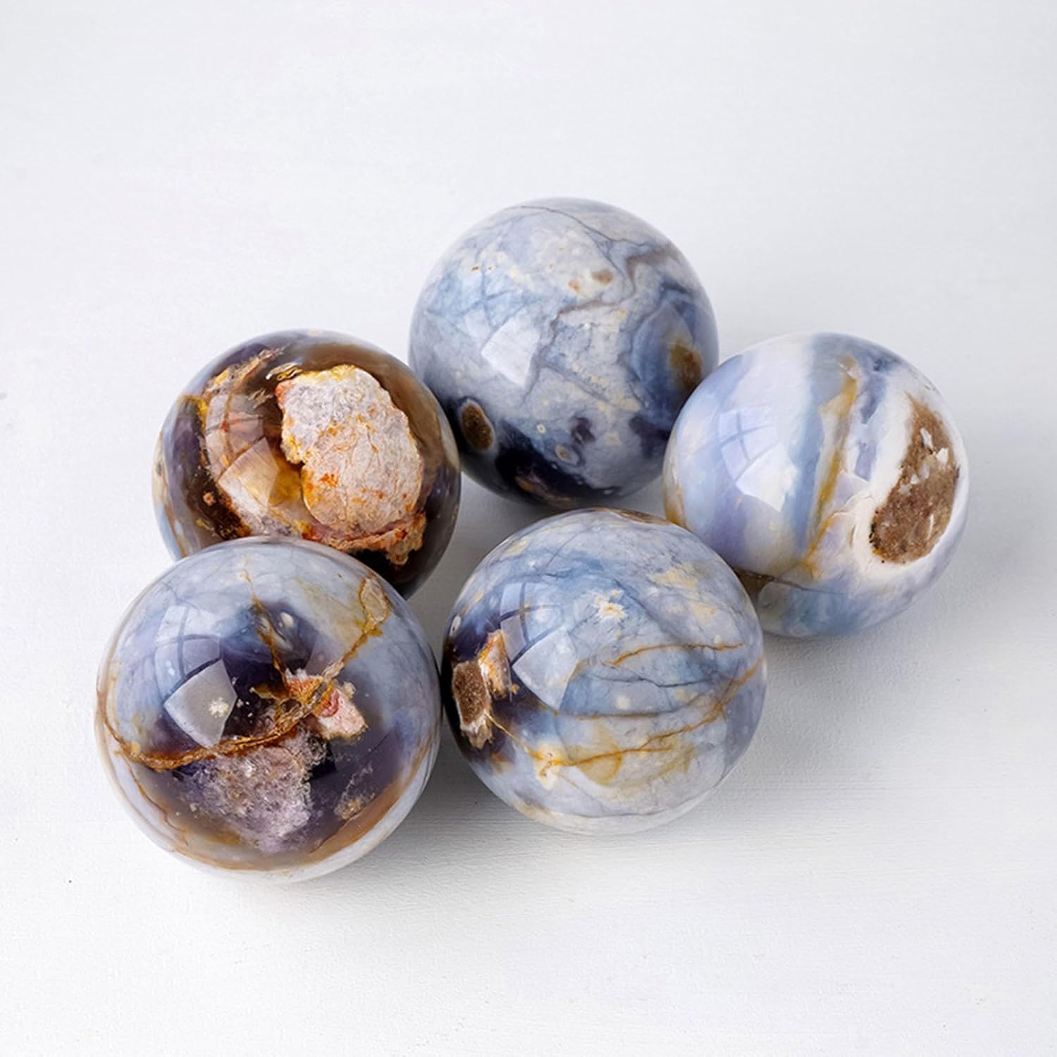 Crystal Ball Decorative Balls Polished Agate Ball Striped Divination Sphere Stone Balls with Wooden Base Sphere Ball
