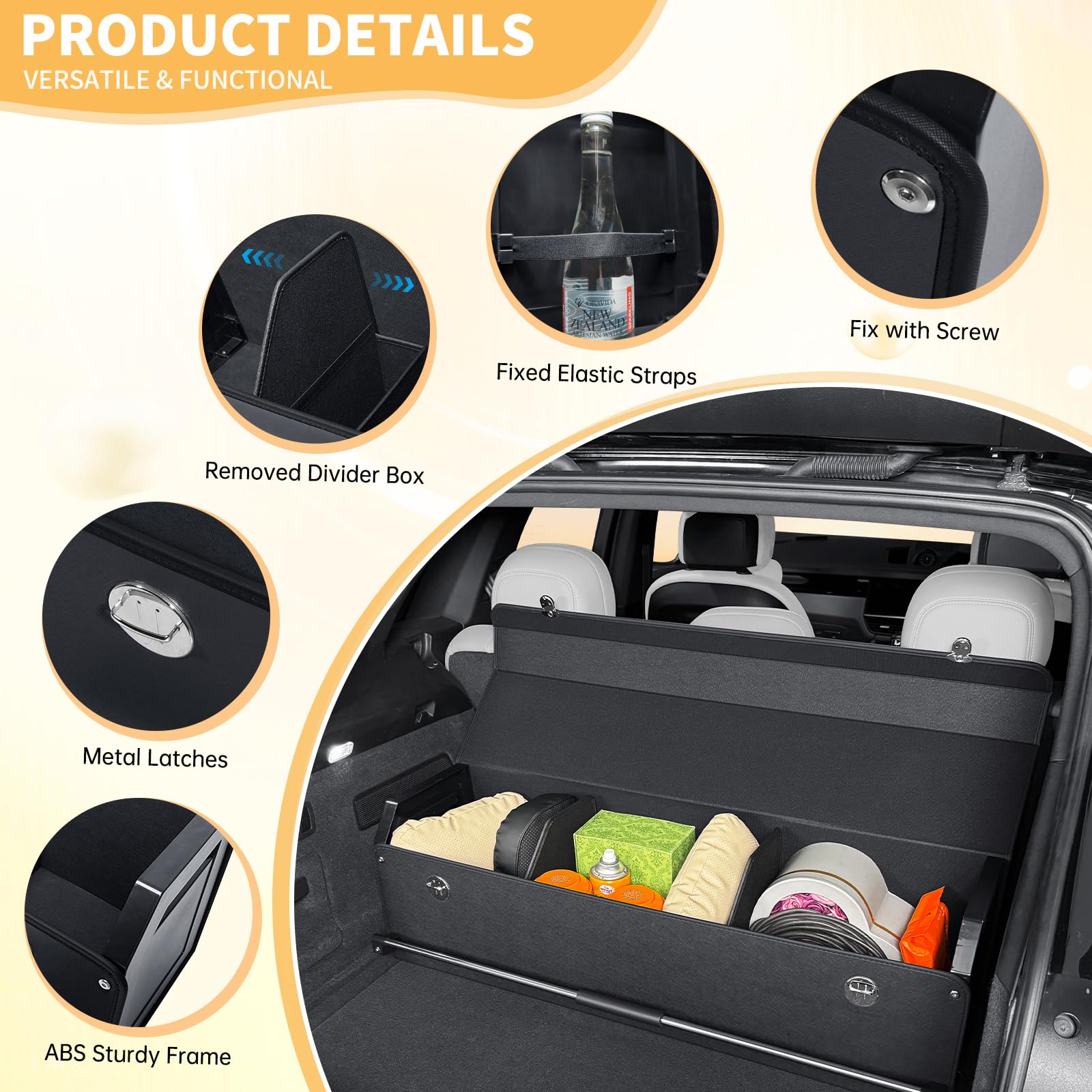 Auto Kofferraum Organizer Groß, Aufbewahrungsbox mit Deckel und Stabilem Griff, 84L Leder Auto-Organizer für Reisen, Camping und Einkaufen (Schwarz, 94 * 29 * 31CM)
