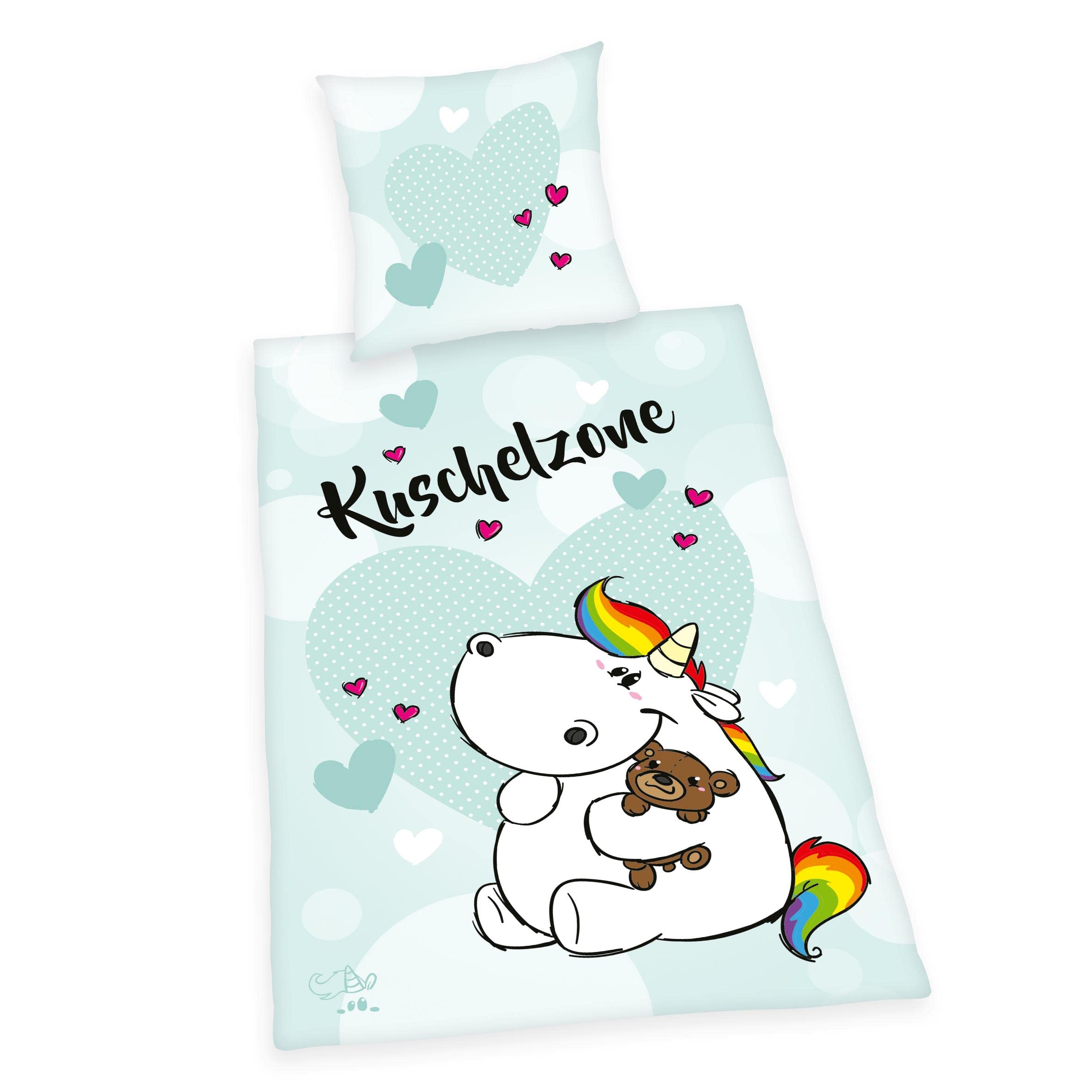 HerdingPummeleinhorn bed linen "cuddling zone", pillow case approx. 80x80 cm, duvet cover approx. 135x200 cm, with easy-running zipper, 100% cotton, Renforcé