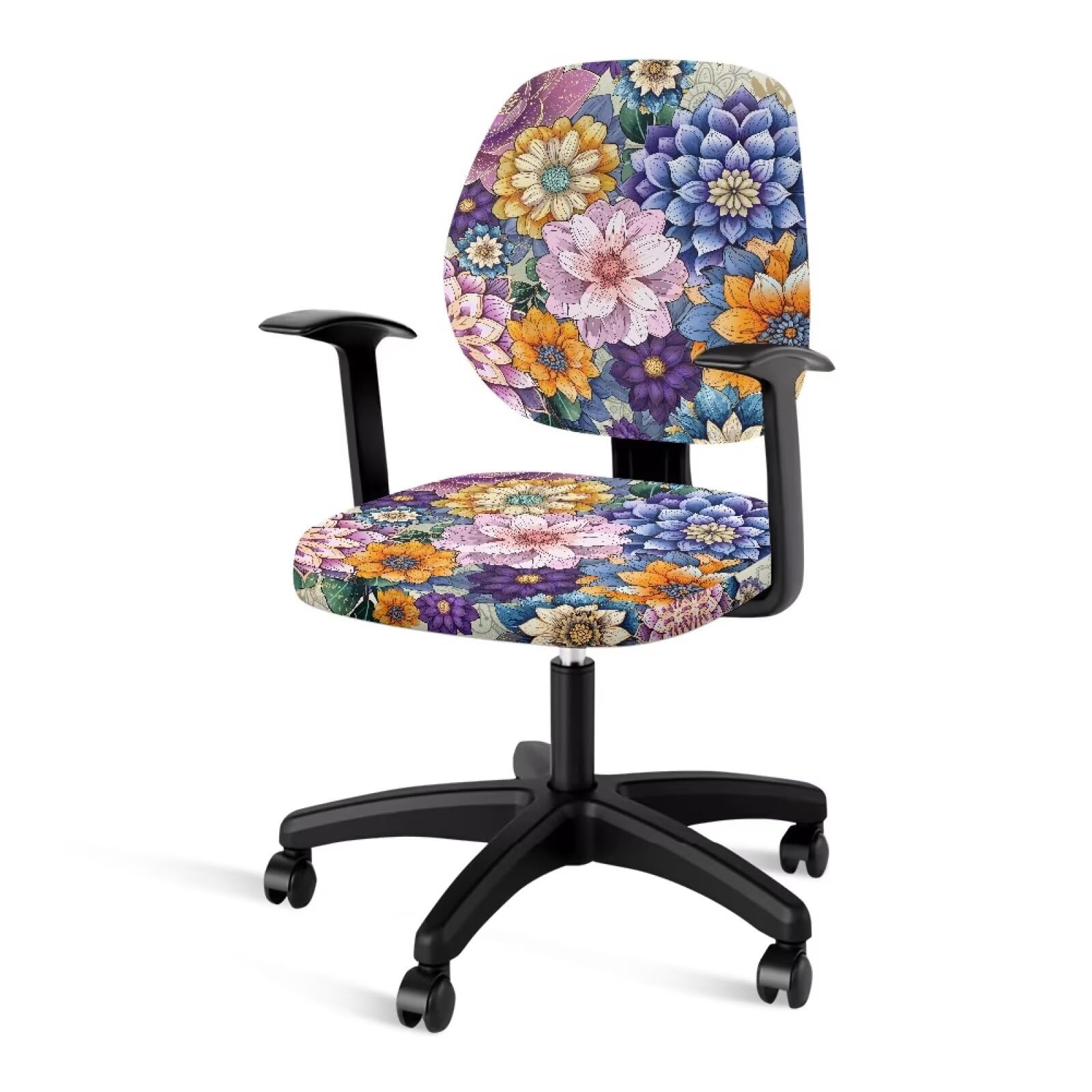 YUVAMAGIMO Colorful Floral Office Chair Cover Stylish Office Chair Covers Reduces Damage Flexible Suitable for Home Desk Chair Home Accessories Decoration