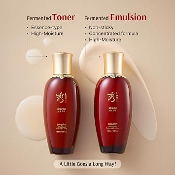 Sooryehan Hyobidam Fermented Skincare Gift Set with Wild Ginseng - Premium Korean Anti-Aging Skin Care Kit for Intense Hydration, 13.53 fl oz (Full Size Toner & Emulsion + Mini Cream, Eye Cream, Mask)