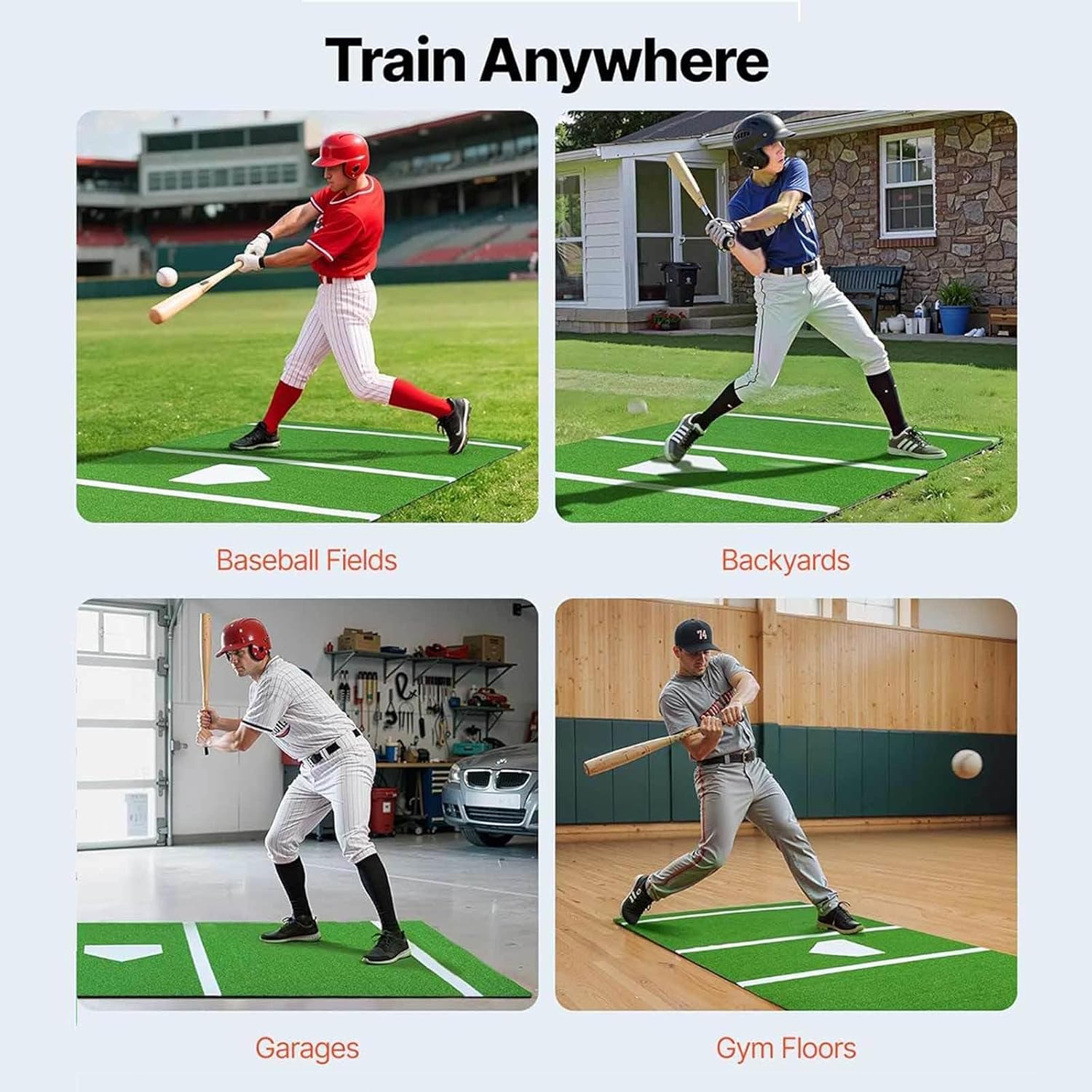 Baseball Hitting Matt, with Home Plate Batters Box Turf Mat, Baseball Batters Box, Antislip Baseball Softball Cage Mats for Batting Stance Practice
