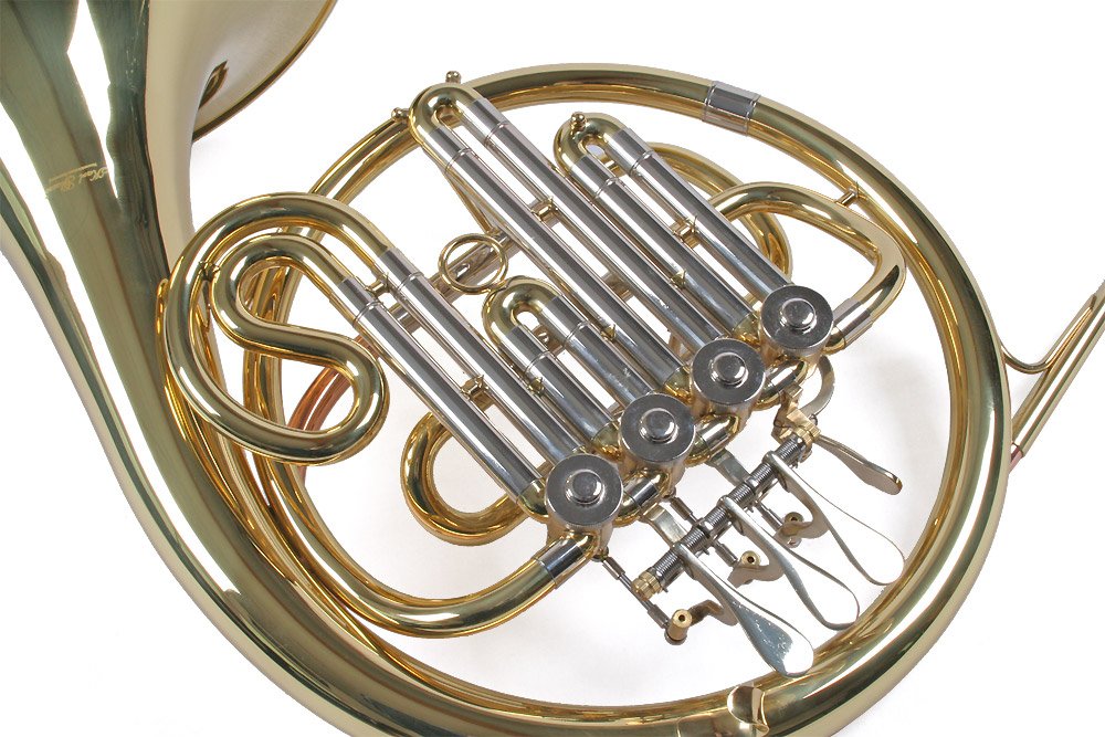French Horn, Bb Waldhorn, Goldmessing Mundrohr, 4 Zylinderventile, Koffer,