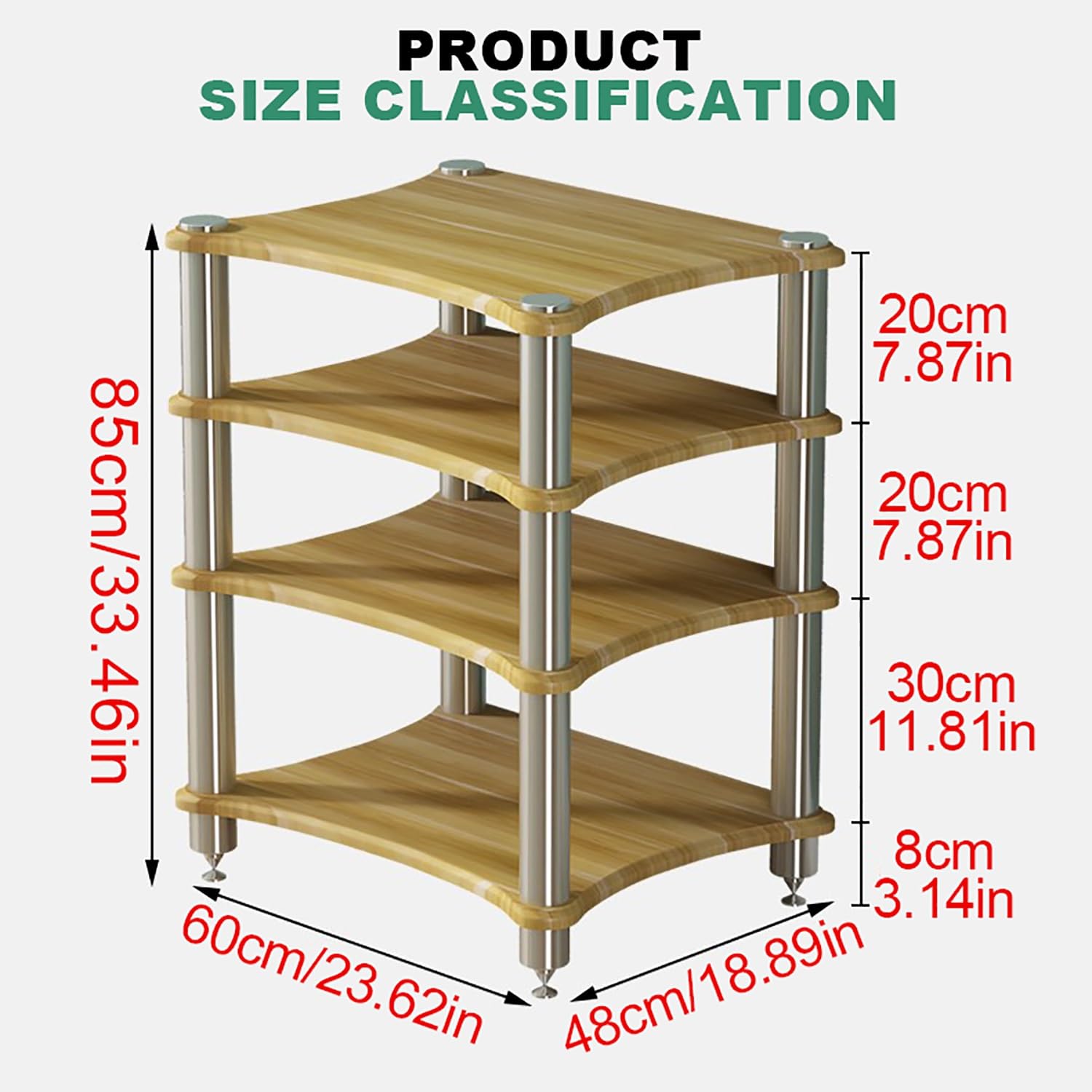 Nero Supporto per Giradischi Mobile DVD,Hifi AV Media Stand,Rack Audio Mobile,con Portaoggetti,Audio AV Tower Media Stand,Adatto per Lettori DVD/Console di Gioco/Accessori TV.(Walnut,48x60x85cm)