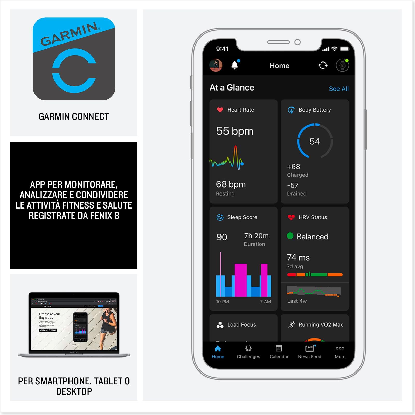 Garmin fēnix 8, 47mm, Display AMOLED 1,4", Touchscreen, Speaker e Microfono, Comandi Vocali, GPS Multi-band, Torcia, Mappe, 90+ App per lo Sport, Autonomia 16 giorni Slate Gray & Black