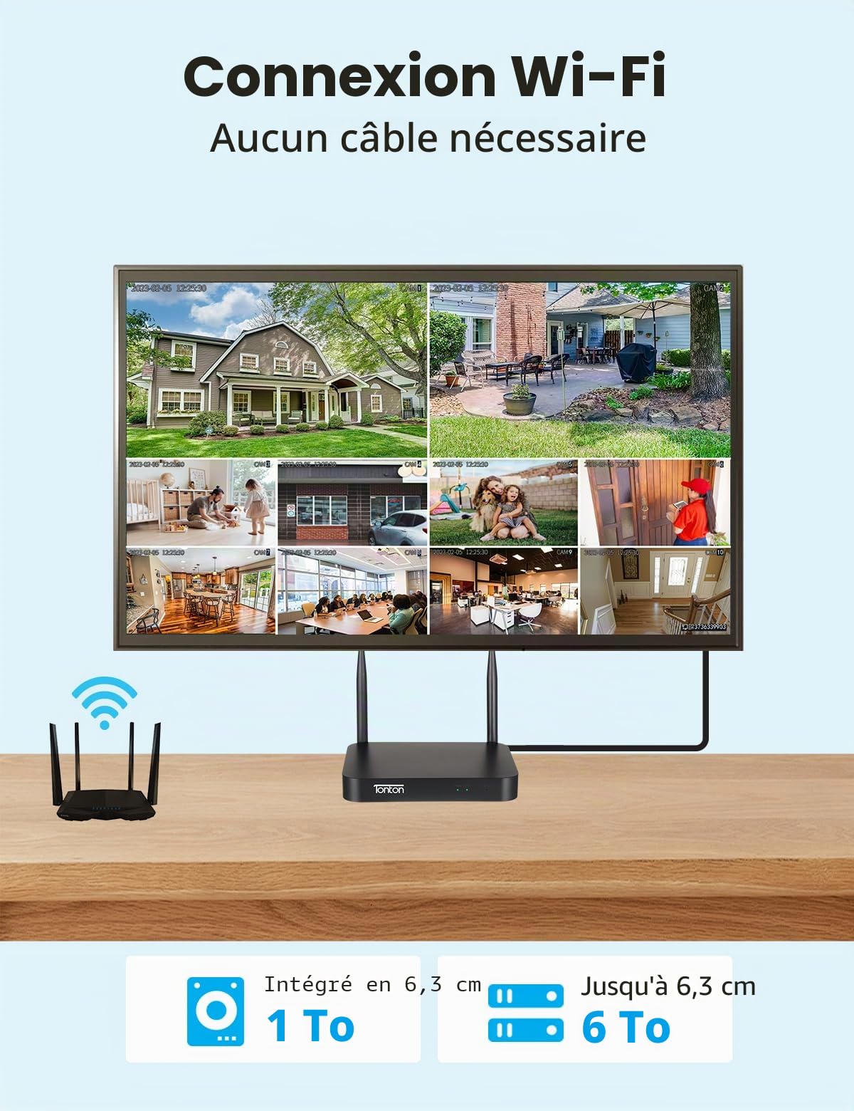 Tonton 2K NVR Enregistreur vidéo numérique réseau WLAN pour caméras de Surveillance sans Fil, accès Smartphone à Distance, accès PC/APP en Ligne à Distance (NO HDD)